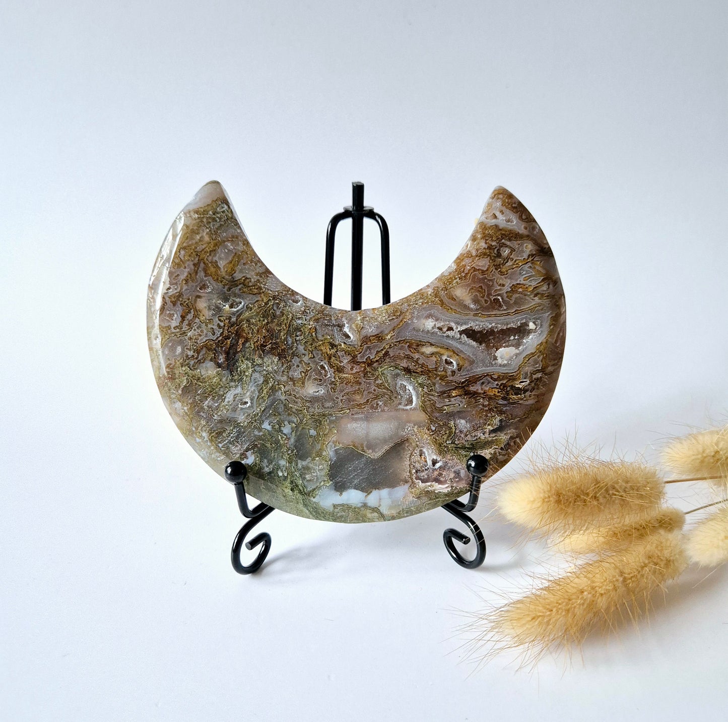 Edelsteen Mosagaat Maan op Standaard (Druzy & Patronen) #113 276gram