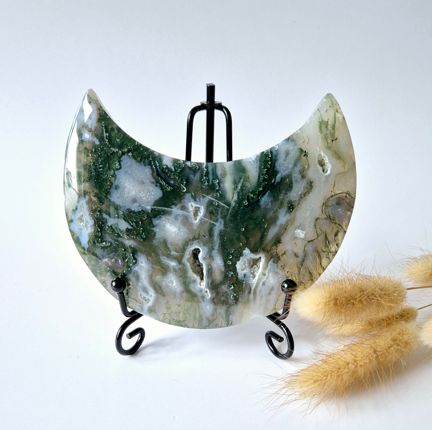 Edelsteen Mosagaat Maan op Standaard (Druzy & Patronen) #114 283gram