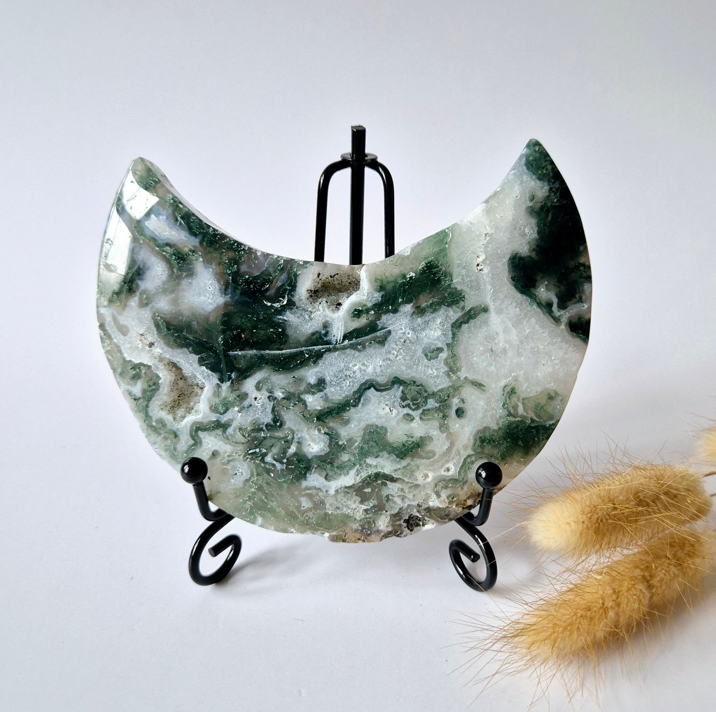 Edelsteen Mosagaat Maan op Standaard (Druzy & Patronen) #115 274gram