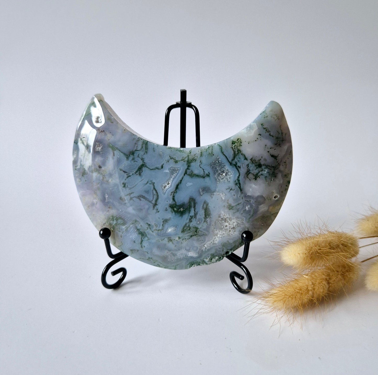 Edelsteen Mosagaat Maan op Standaard (Druzy & Patronen) #128 331gram
