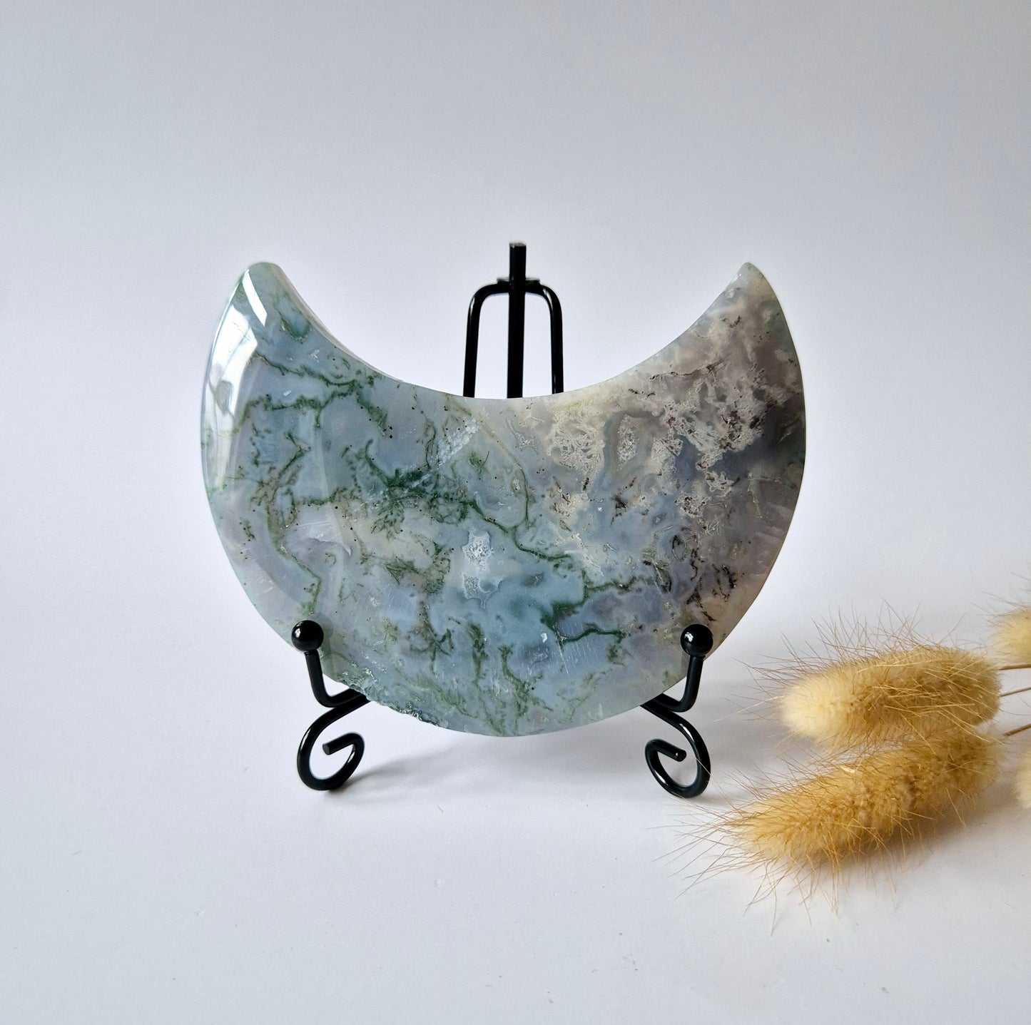 Edelsteen Mosagaat Maan op Standaard (Druzy & Patronen) #128 331gram