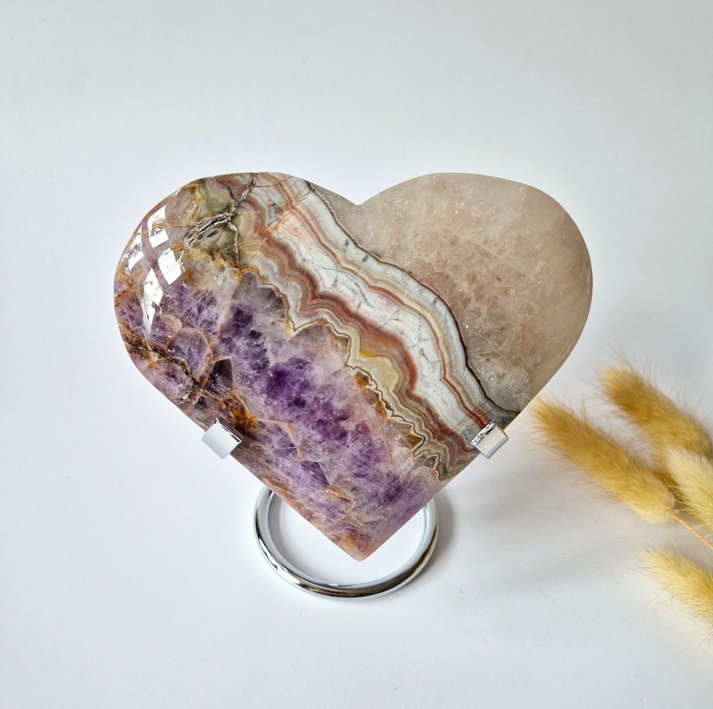 XL Amethyst Agate Gemstone Heart (500g) – Including Stand - #7