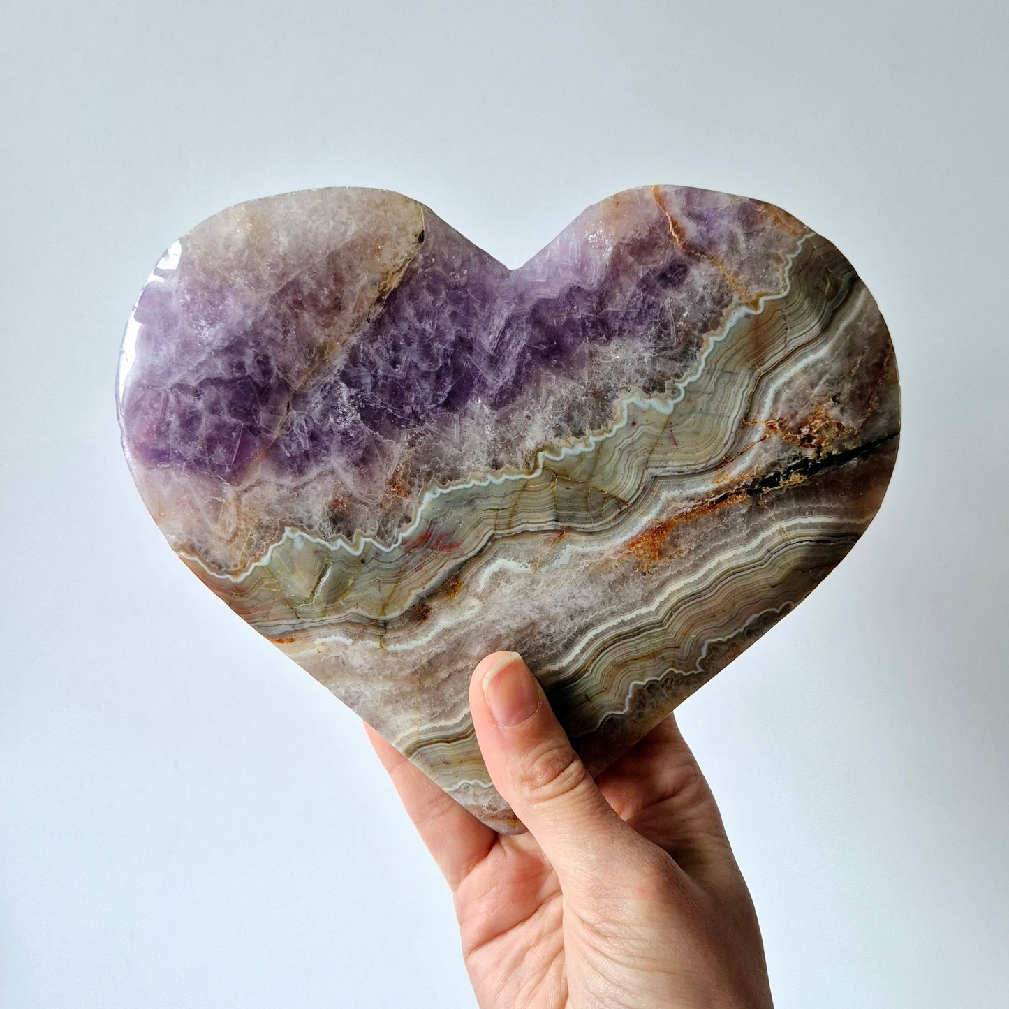 XL Amethyst Agate Gemstone Heart (860g) – Including Stand - #8