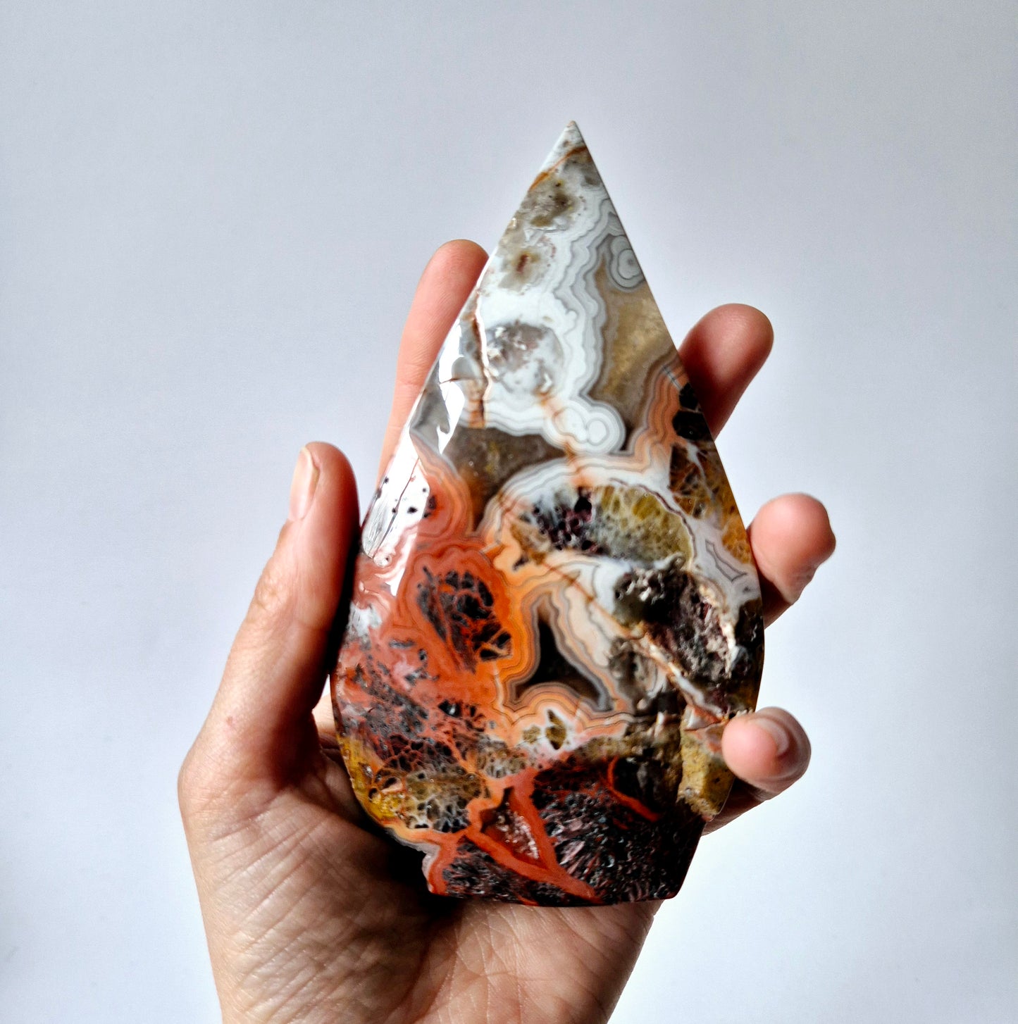 Crazy Mexican Agate - Druppelvormige Drop Staande Edelsteen Kristal - #2 290gram 12,5x7cm