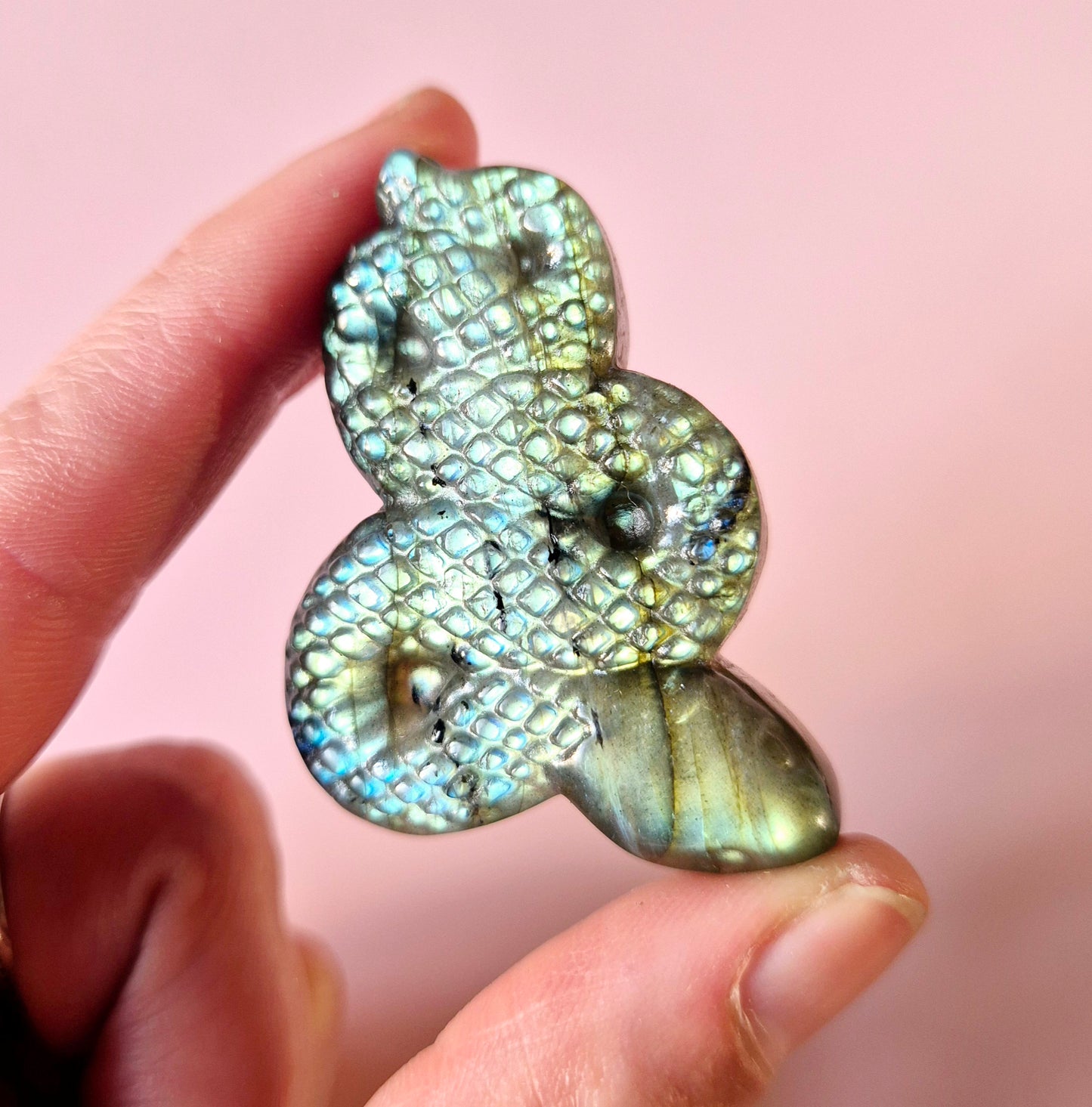 Gemstone Flashy Labradorite Snake Carving (5 cm) – Snake Wisdom & Power