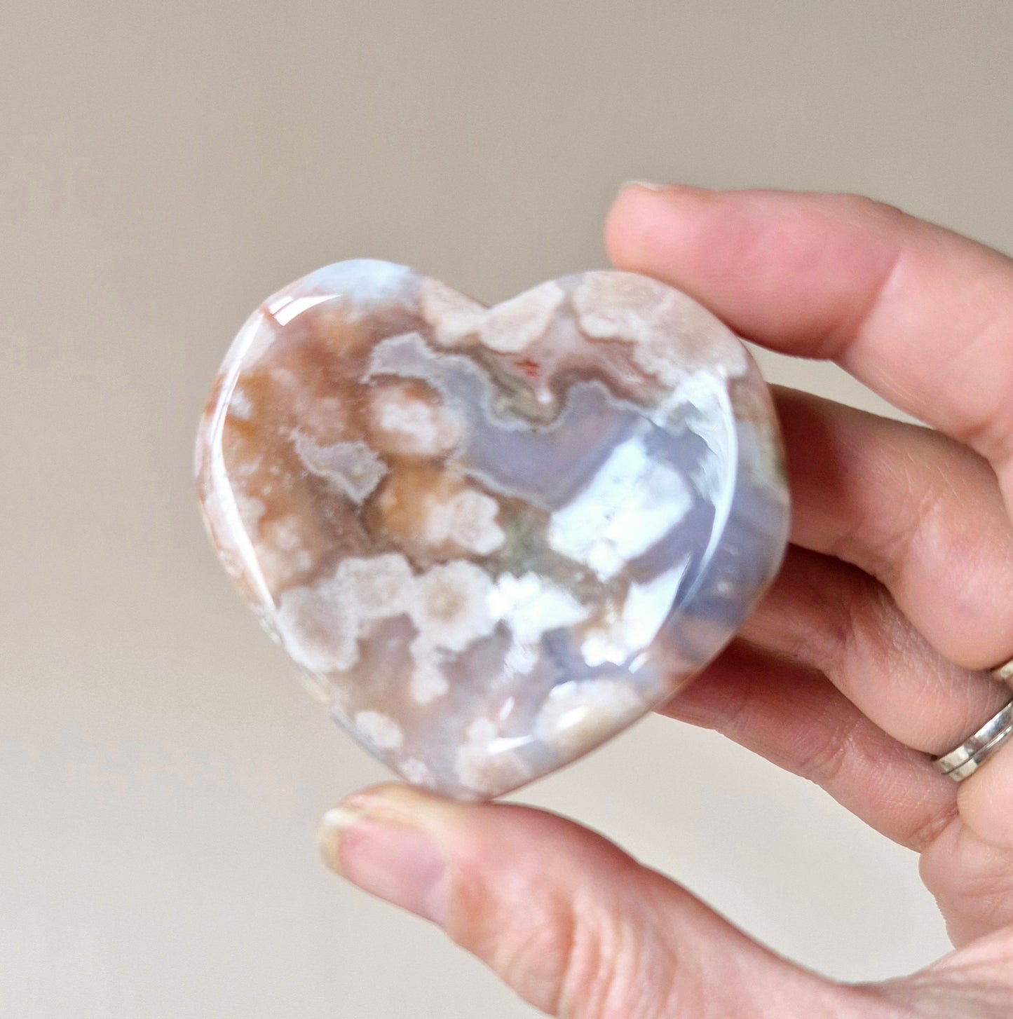 Cherry Blossom Agate Edelsteen Hartvormig Schaaltje (ca. 5 cm) – Liefde, Groei & Harmonie