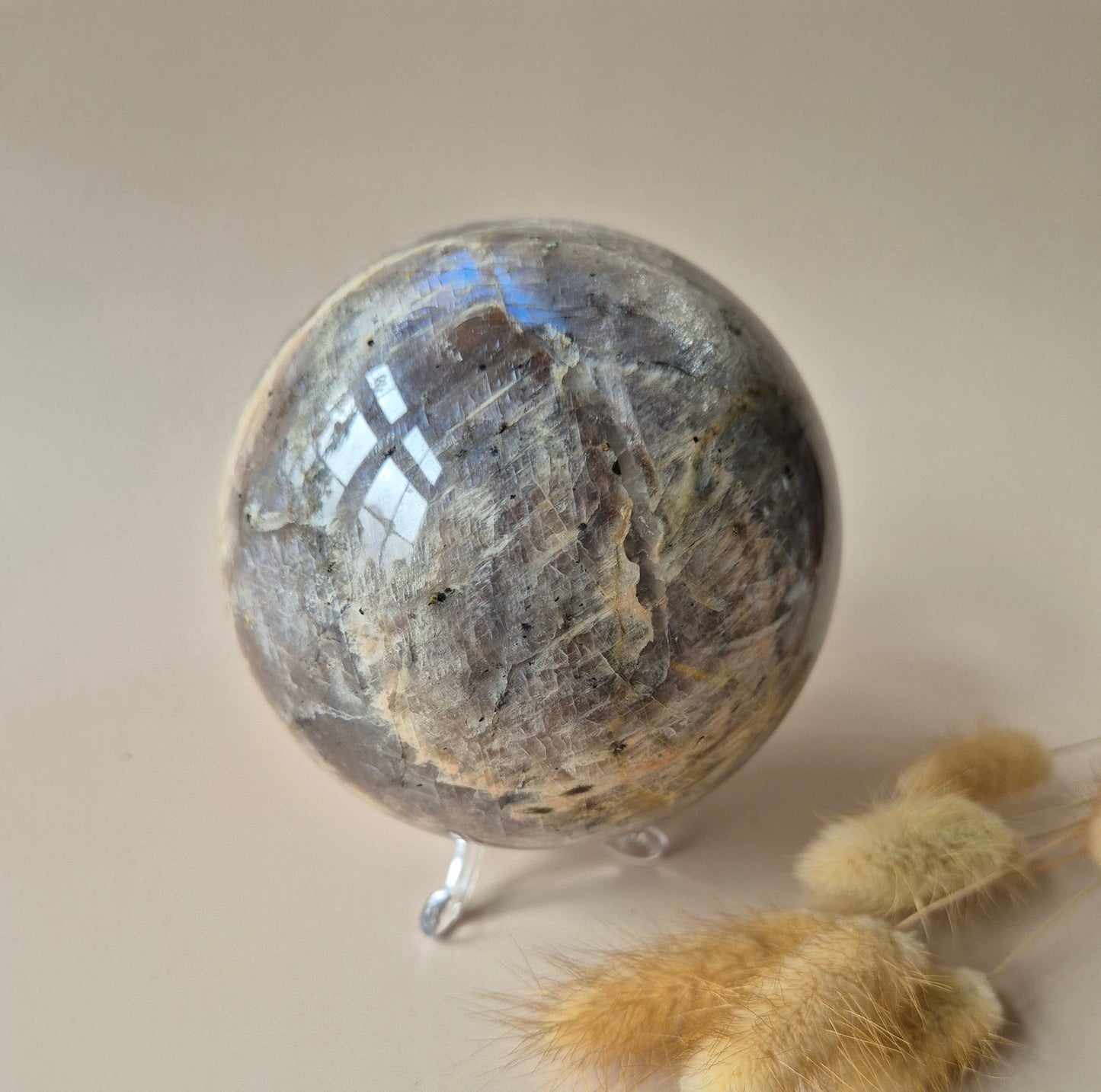 XXL Blauwe Maansteen Kristallen Bol (110 mm | 1600 g) - Blue Moonstone Intuïtie, Vrouwelijke Energie & Spirituele Bescherming