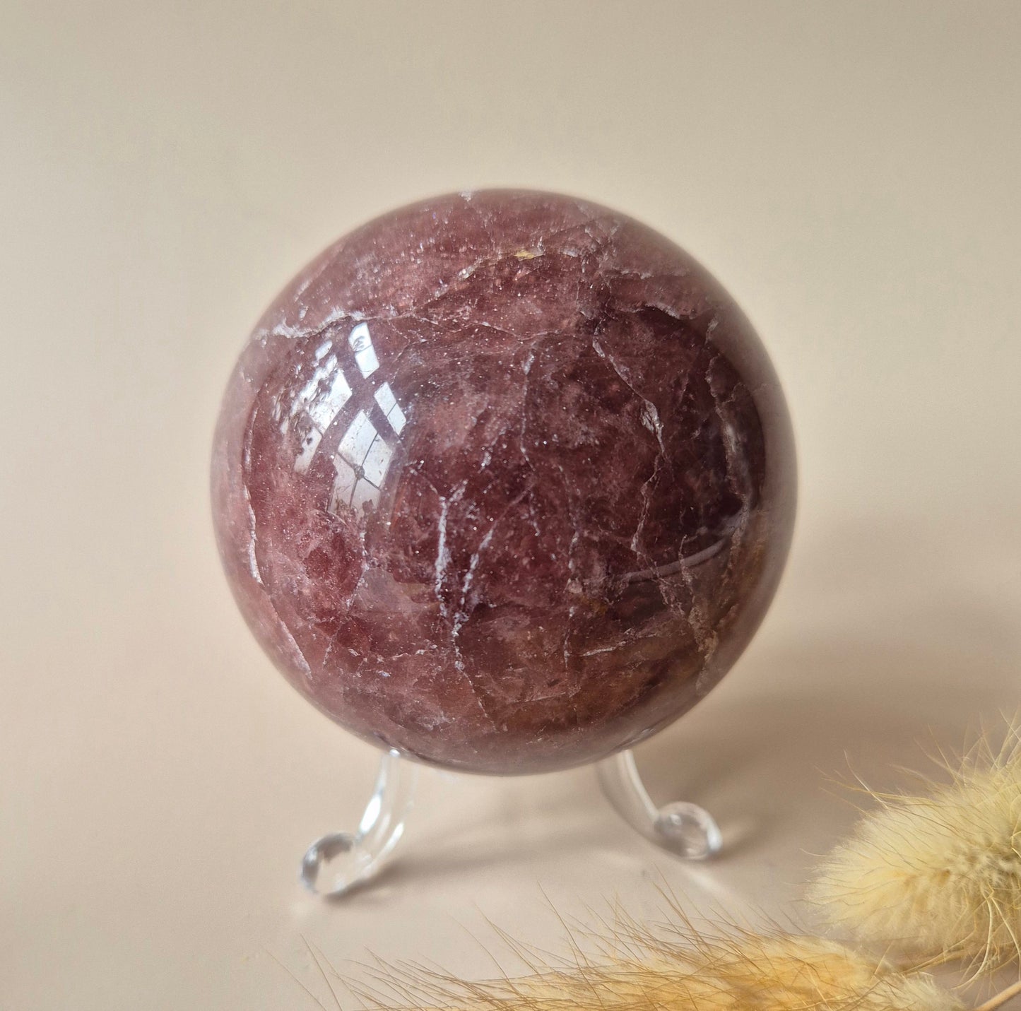 Kristallen Bol Strawberry Quartz 70mm Edelsteen Crystal Sphere 462gr