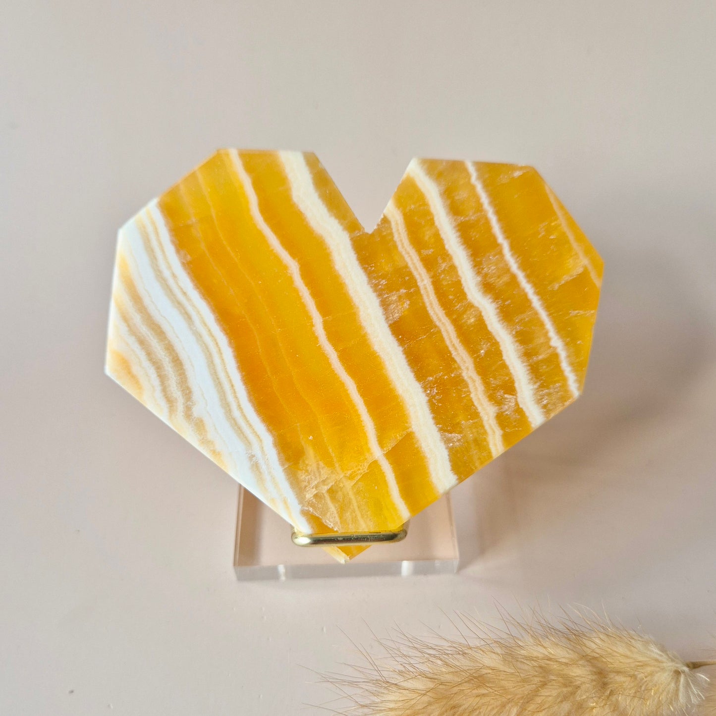 Gemstone Yellow Calcite Heart Including stand - A. 181gram