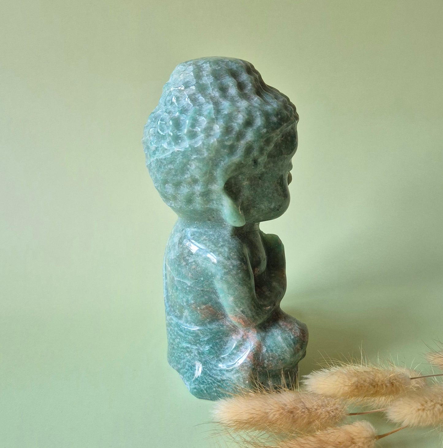 XL Edelsteen 15cm Amazoniet Boeddha (1053 g) – Harmonie, Kalmte & Zelfexpressie