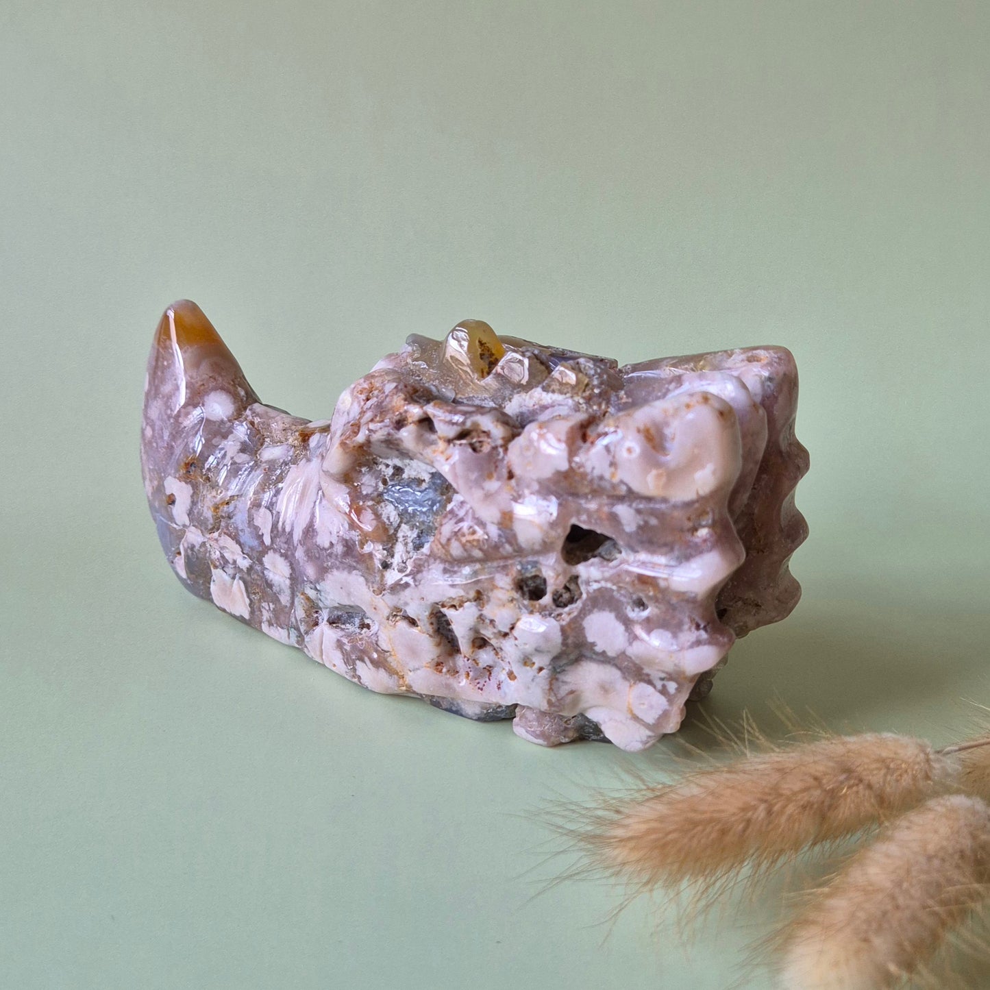 XL Edelstein Kirschblütenachat Drachenschädel 15cm (700-750 g) – Wachstum, Transformation & innere Stärke Drachenschädel Nr. 1