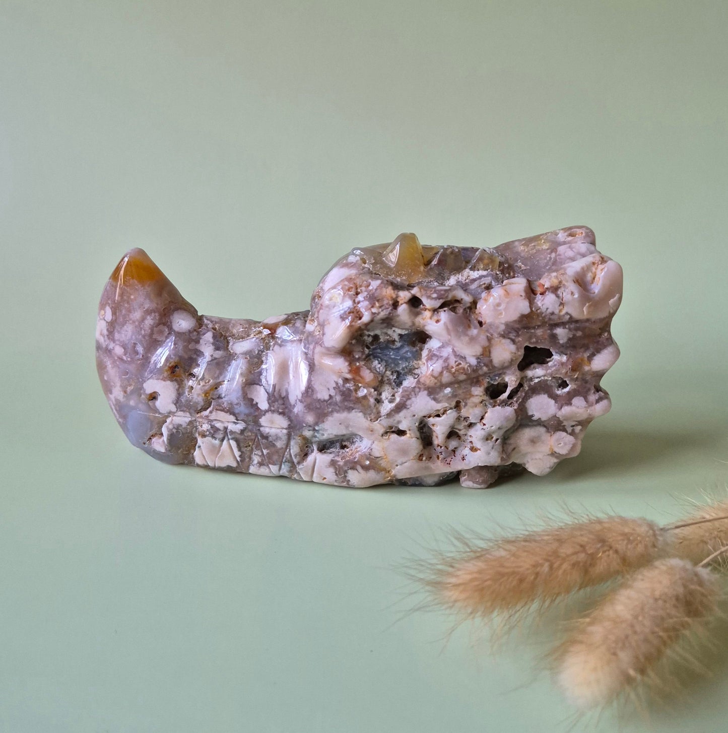 XL Edelstein Kirschblütenachat Drachenschädel 15cm (700-750 g) – Wachstum, Transformation & innere Stärke Drachenschädel Nr. 1