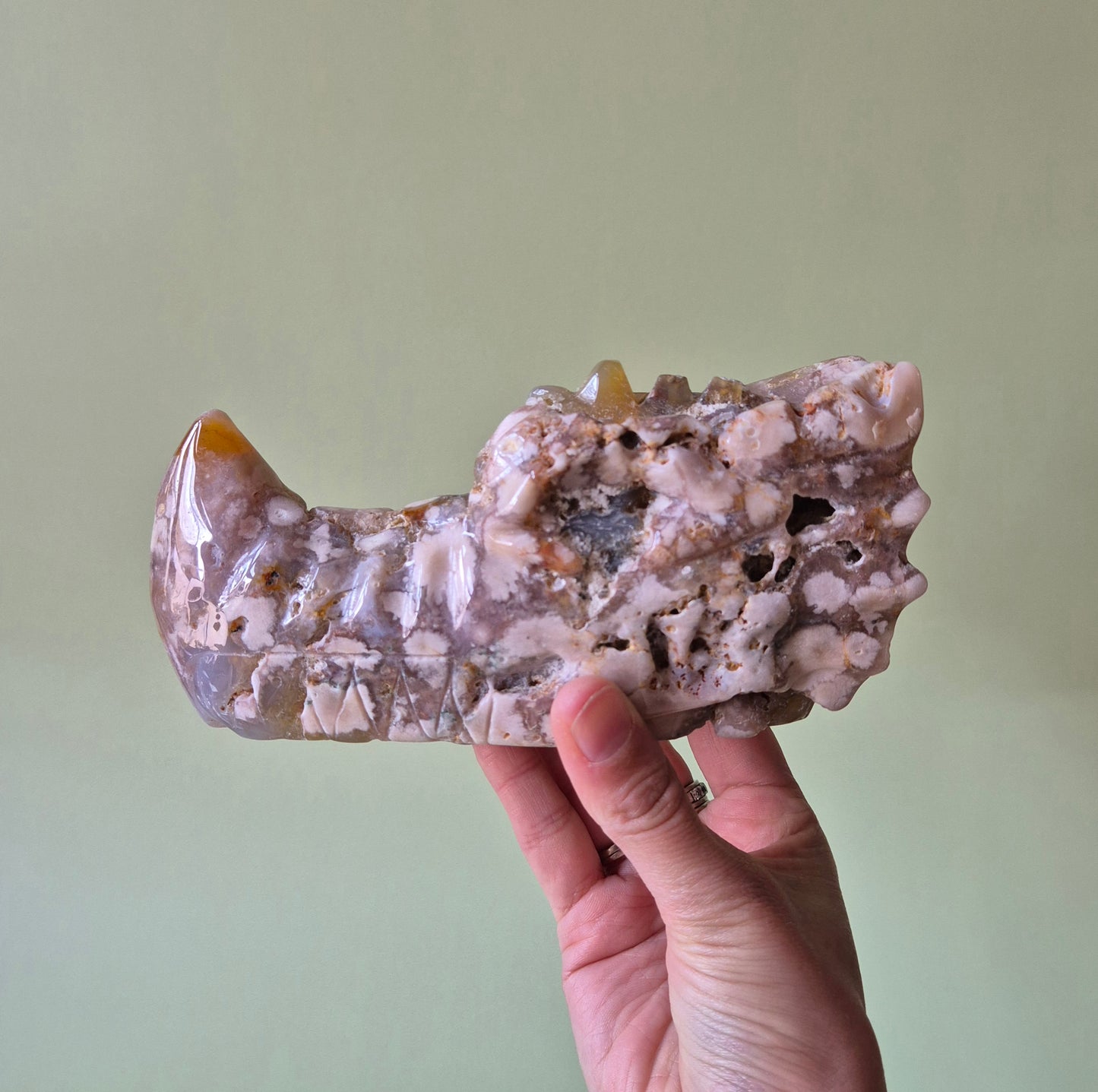 XL Edelstein Kirschblütenachat Drachenschädel 15cm (700-750 g) – Wachstum, Transformation & innere Stärke Drachenschädel Nr. 1