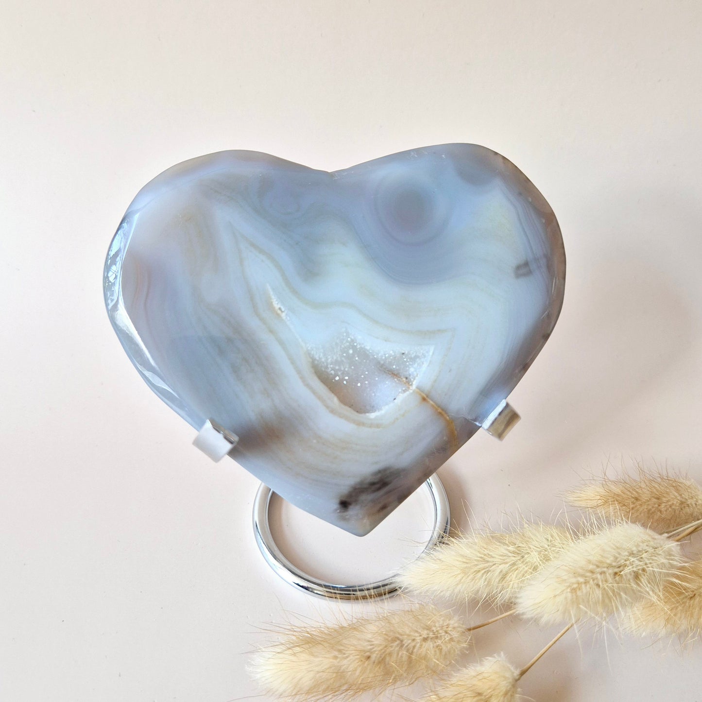 XL Druzy Grijze Agaat Edelsteen Hart – Inclusief Standaard - #7 240g 12cm
