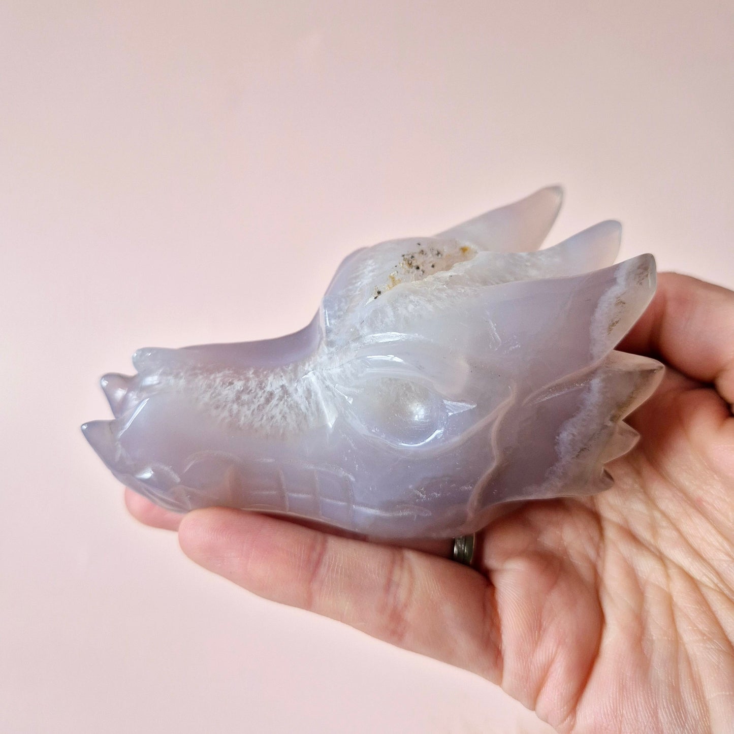 Gemstone Gray Druzy Agate Dragon Skull 228 grams – Power, Protection & Spiritual Healing