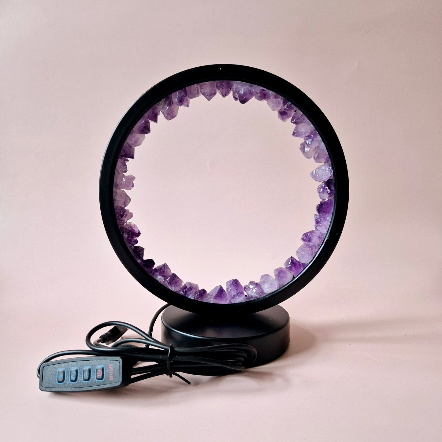 Amethist Ronde Edelsteenlamp – Verschillende standen - Inclusief USB aansluiting