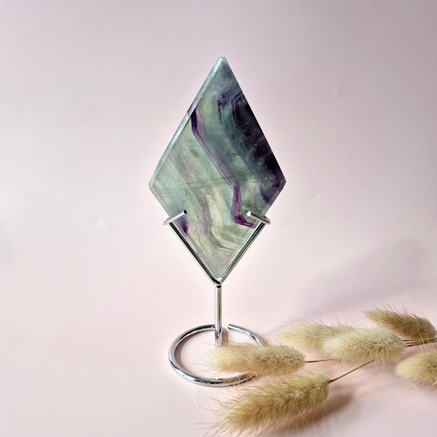 Gemstone Rainbow Fluorite Diamond on Standard #3. 206gram – Clarity, Focus & Spiritual Flow
