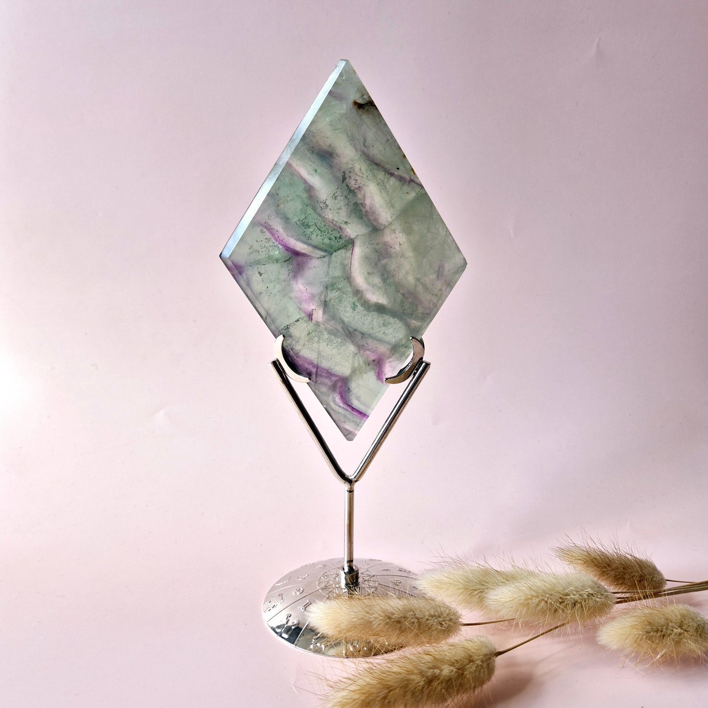 Gemstone Rainbow Fluorite Diamond on Standard #4. 252gram – Clarity, Focus & Spiritual Flow
