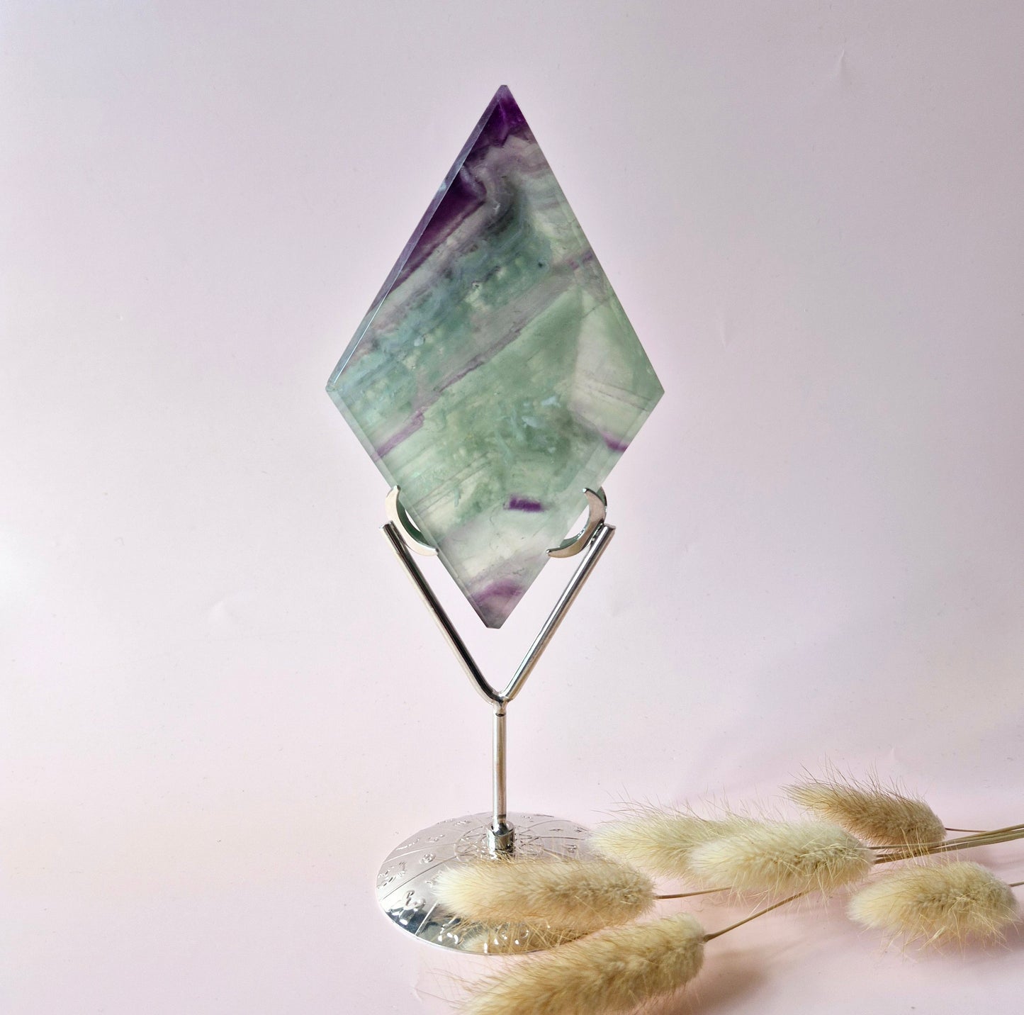 Gemstone Rainbow Fluorite Diamond on Standard #5. 247gram – Clarity, Focus & Spiritual Flow