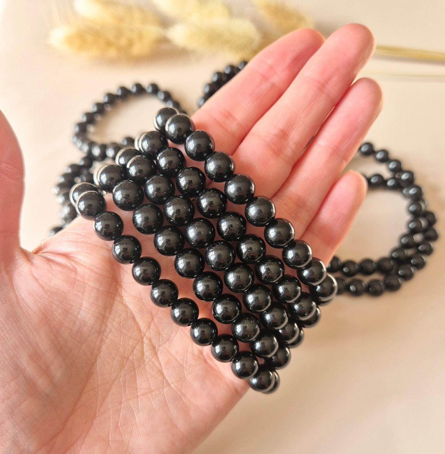 Edelsteen armband met 8mm ronde kralen - Obsidiaan / Obsidian