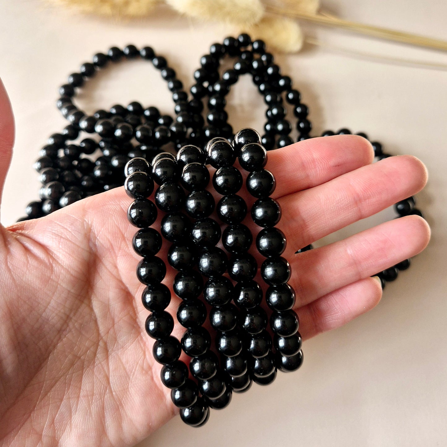 Edelsteen armband met 8mm ronde kralen - Obsidiaan / Obsidian