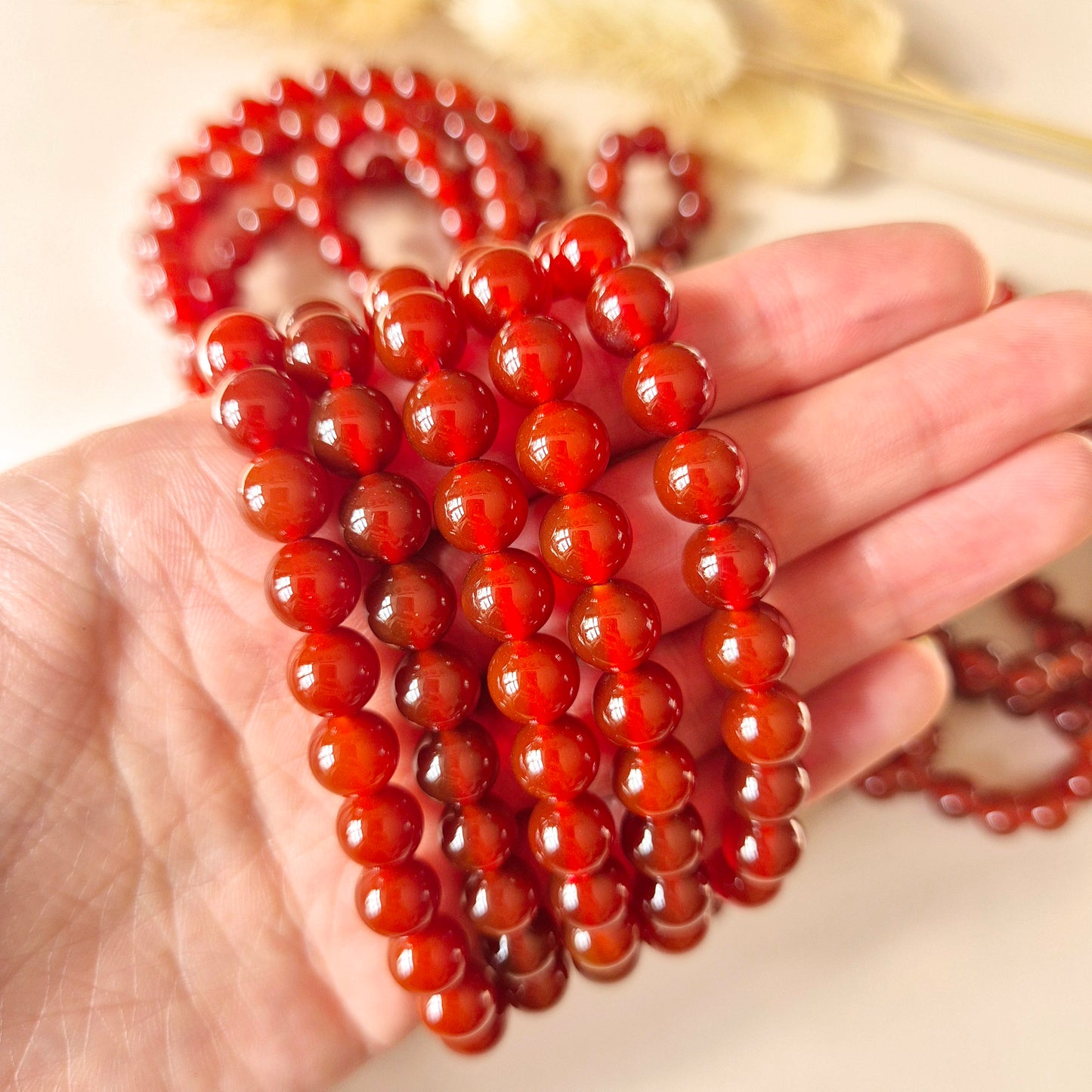 Edelsteen armband met 8mm ronde kralen - Carneool / Carnelian