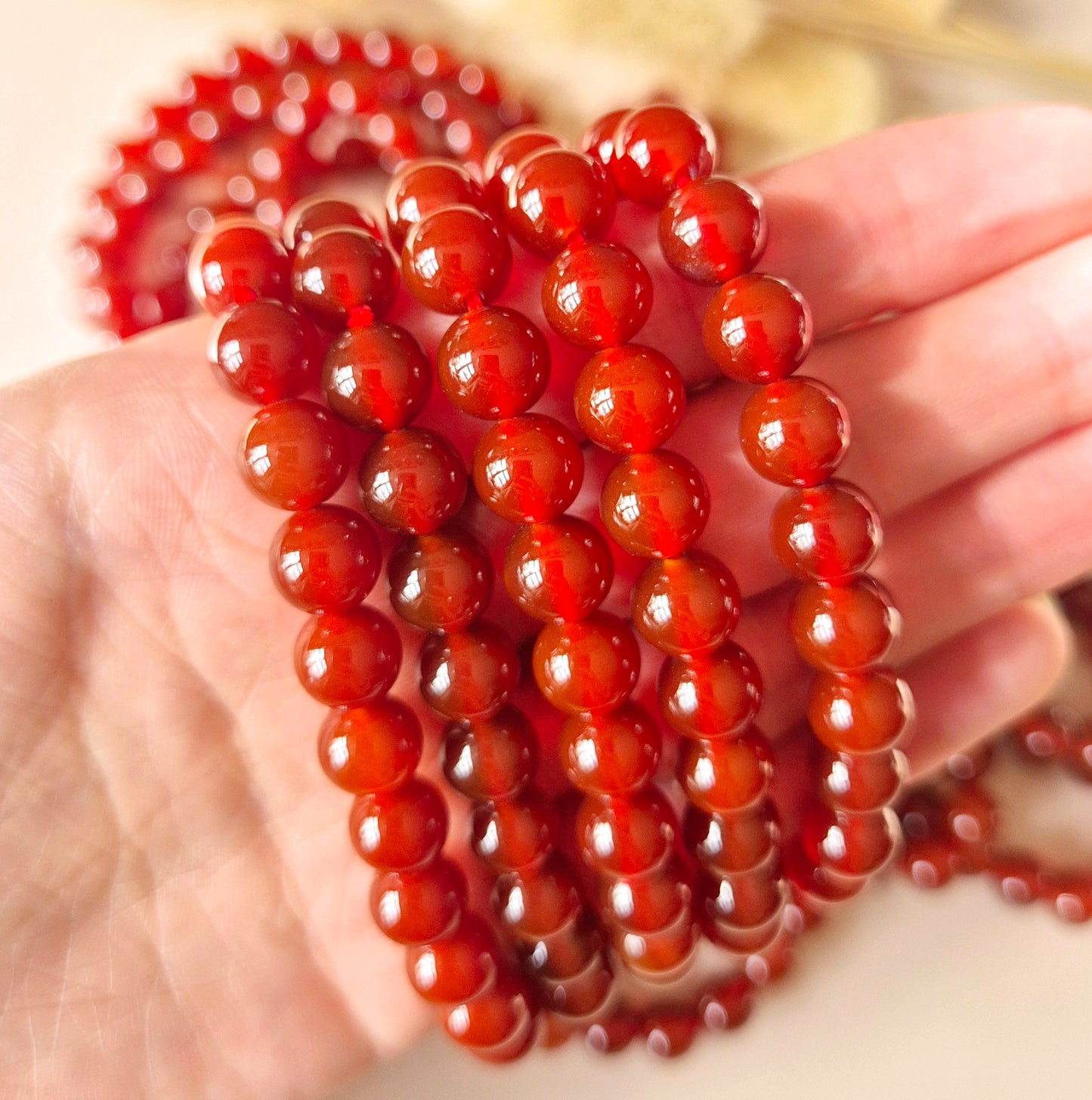 Edelsteen armband met 8mm ronde kralen - Carneool / Carnelian