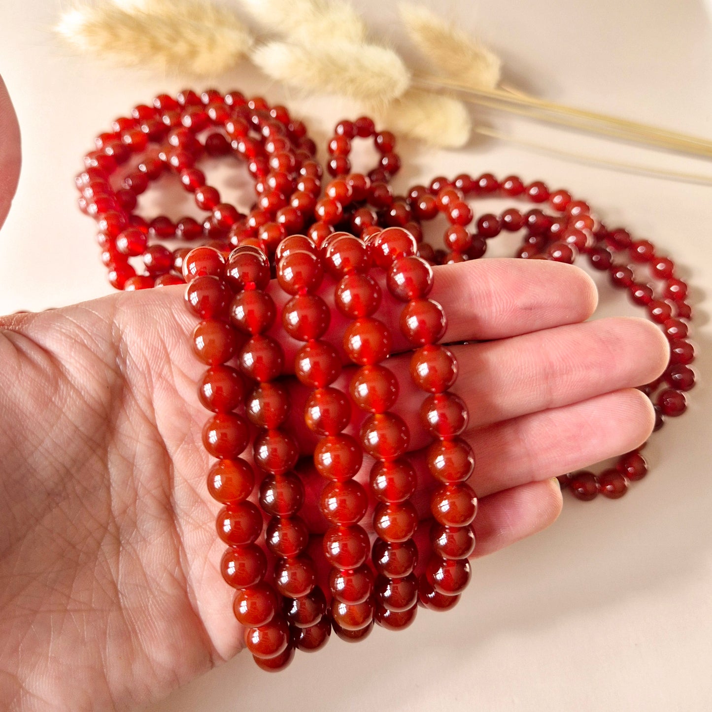Edelsteen armband met 8mm ronde kralen - Carneool / Carnelian