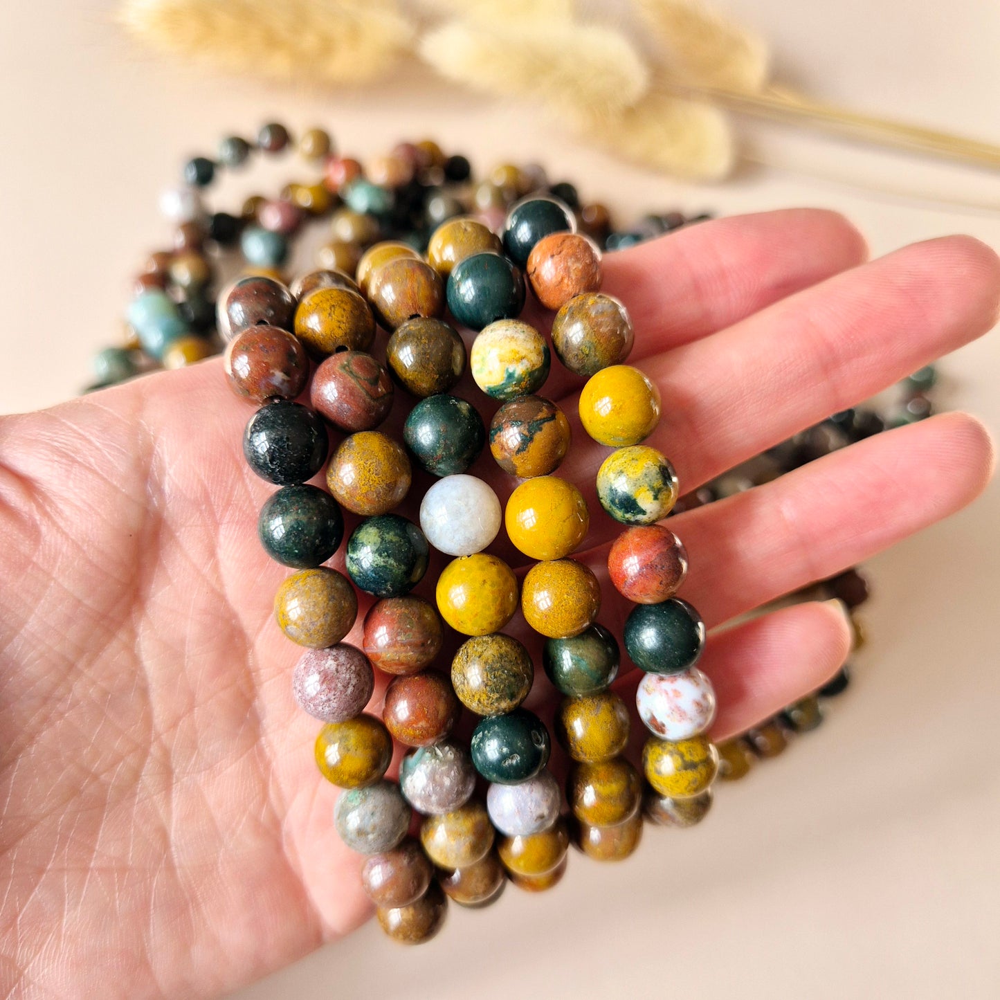 Edelsteen armband met 8mm ronde kralen - Ocean Jasper