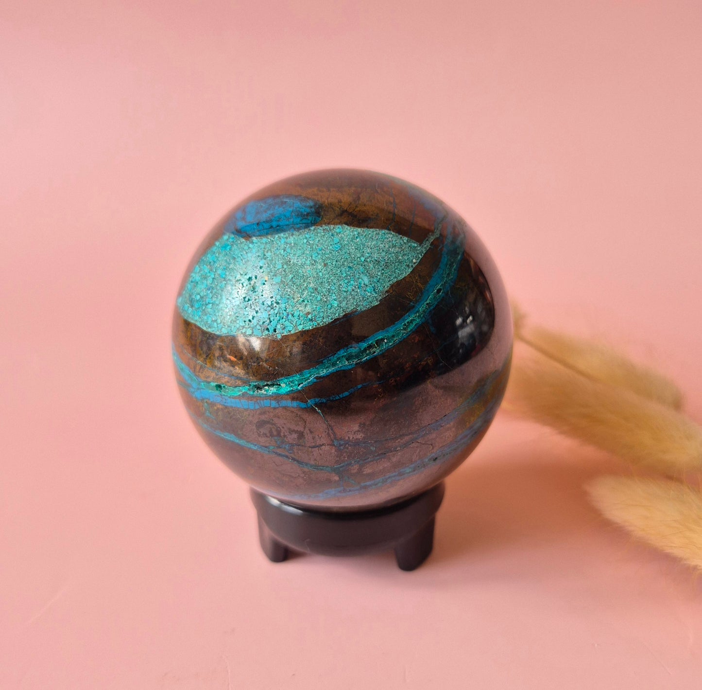 Kristall-Edelstein Chrysokoll-Kugel Nr. 3 – 65 mm – Beruhigend & Erdig
