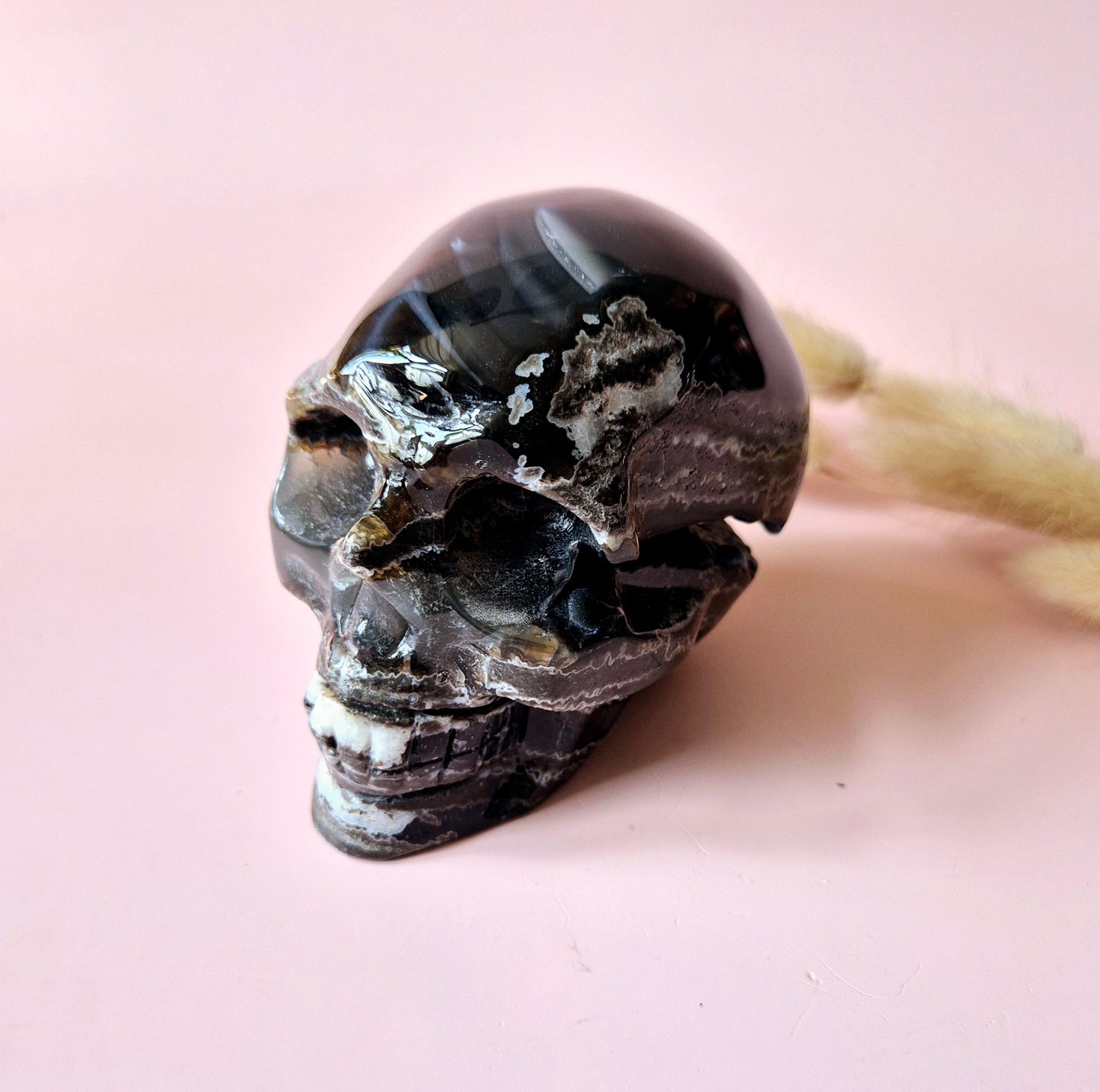 XL Edelsteen Druzy Skull UV-reactieve Volcano Agate Schedel – #2 474gram