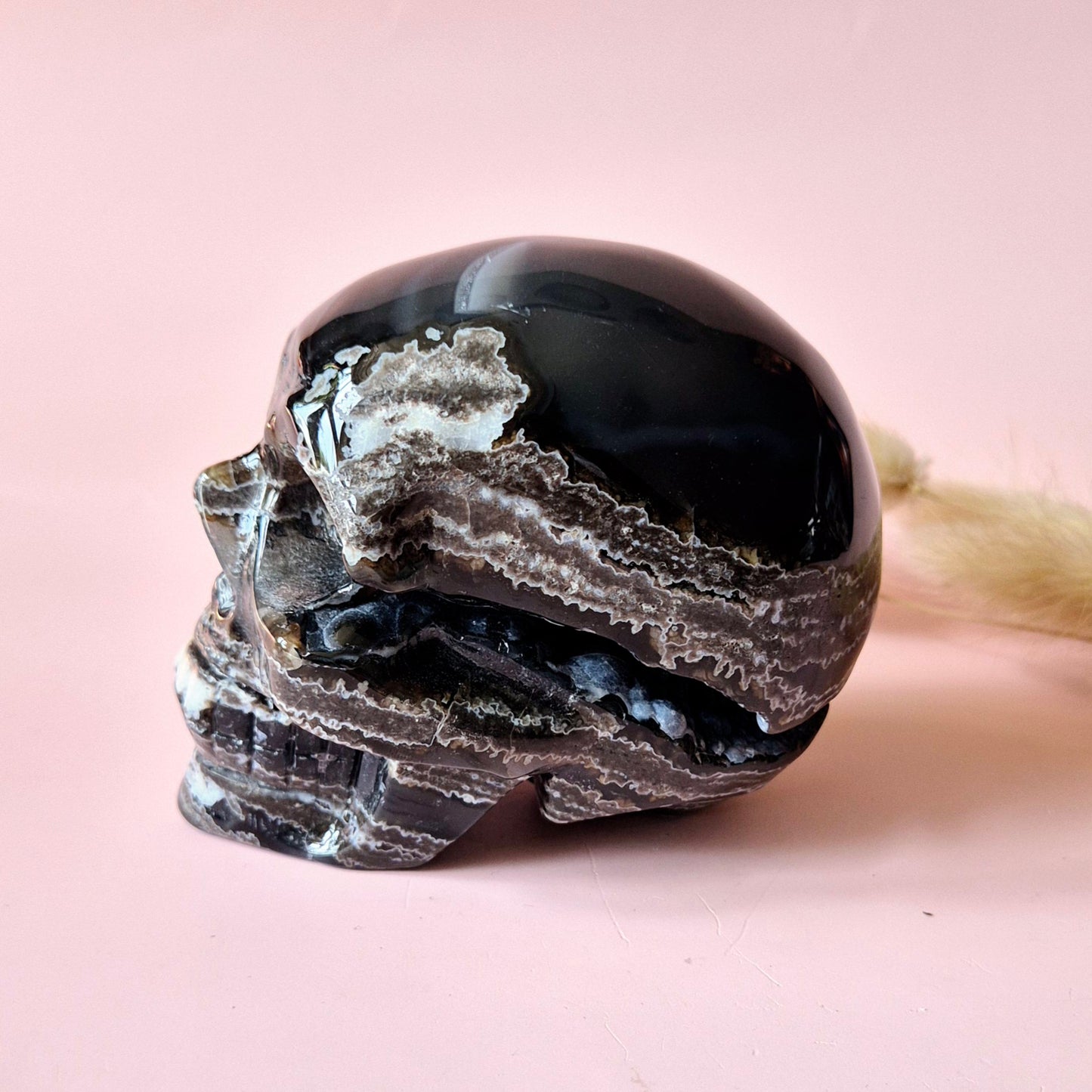 XL Edelsteen Druzy Skull UV-reactieve Volcano Agate Schedel – #2 474gram