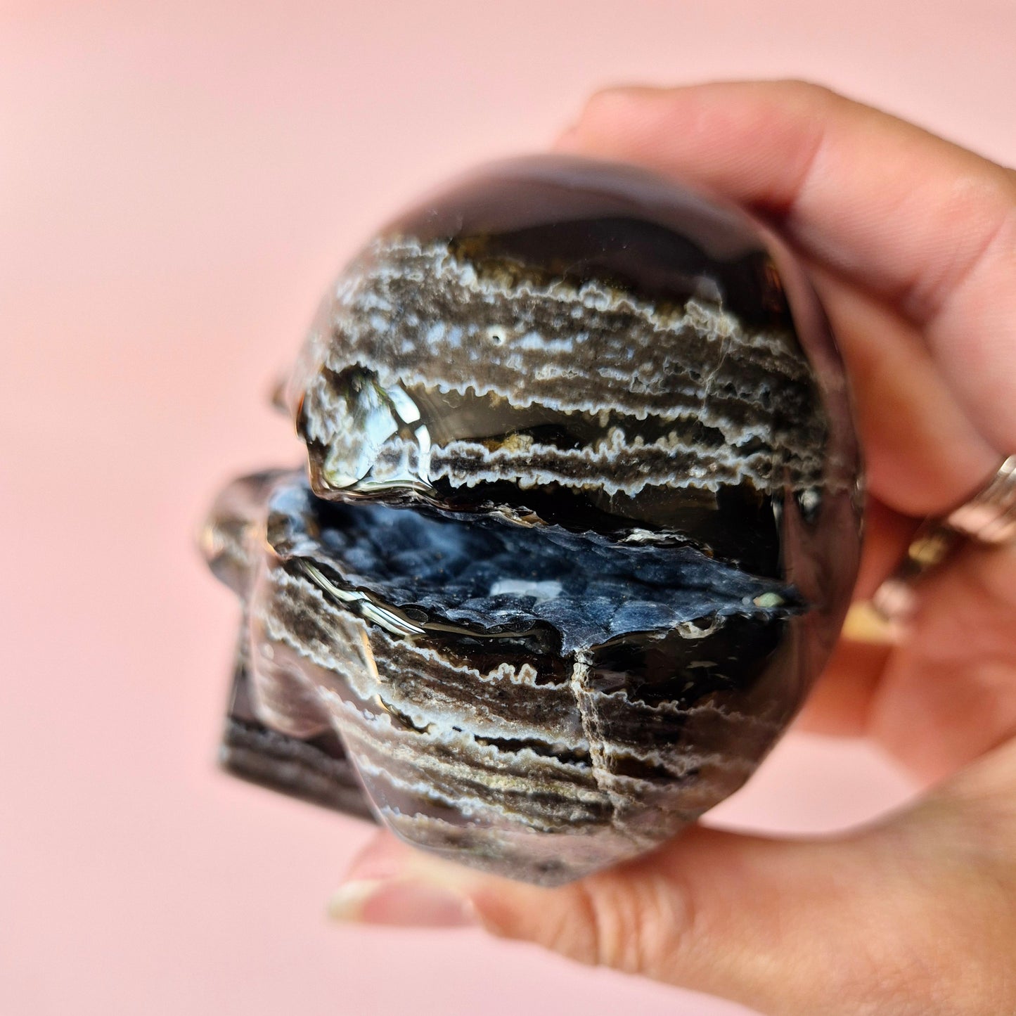 XL Edelsteen Druzy Skull UV-reactieve Volcano Agate Schedel – #2 474gram