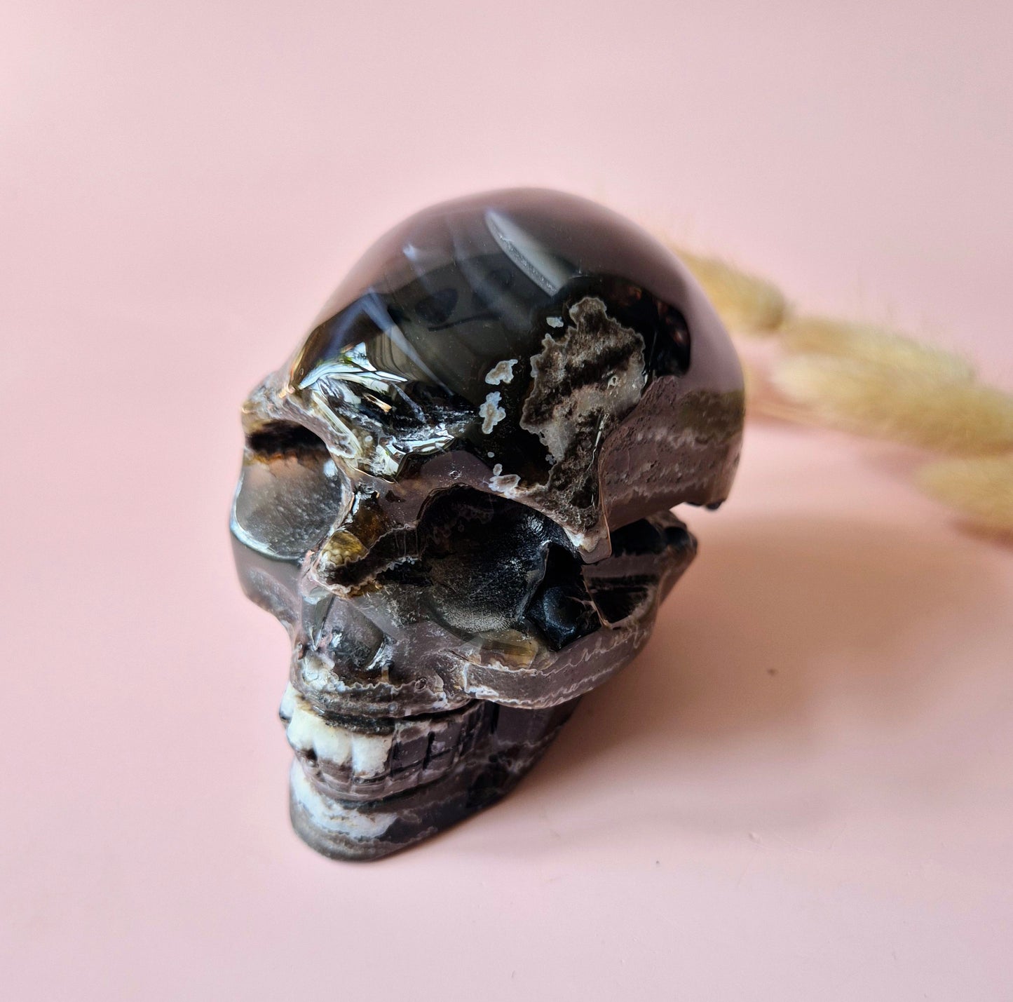 XL Edelsteen Druzy Skull UV-reactieve Volcano Agate Schedel – #2 474gram