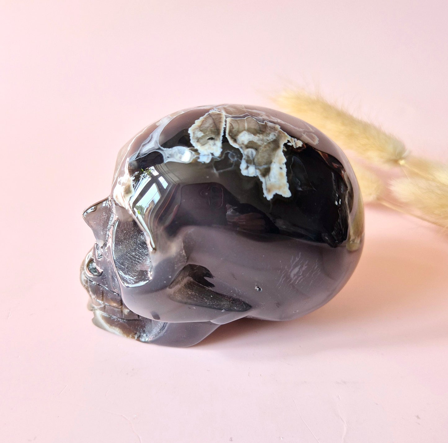 XL Edelsteen Druzy Skull UV-reactieve Volcano Agate Schedel – #4 422gram