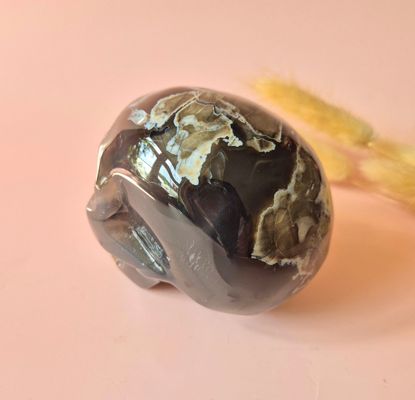 XL Edelsteen Druzy Skull UV-reactieve Volcano Agate Schedel – #4 422gram
