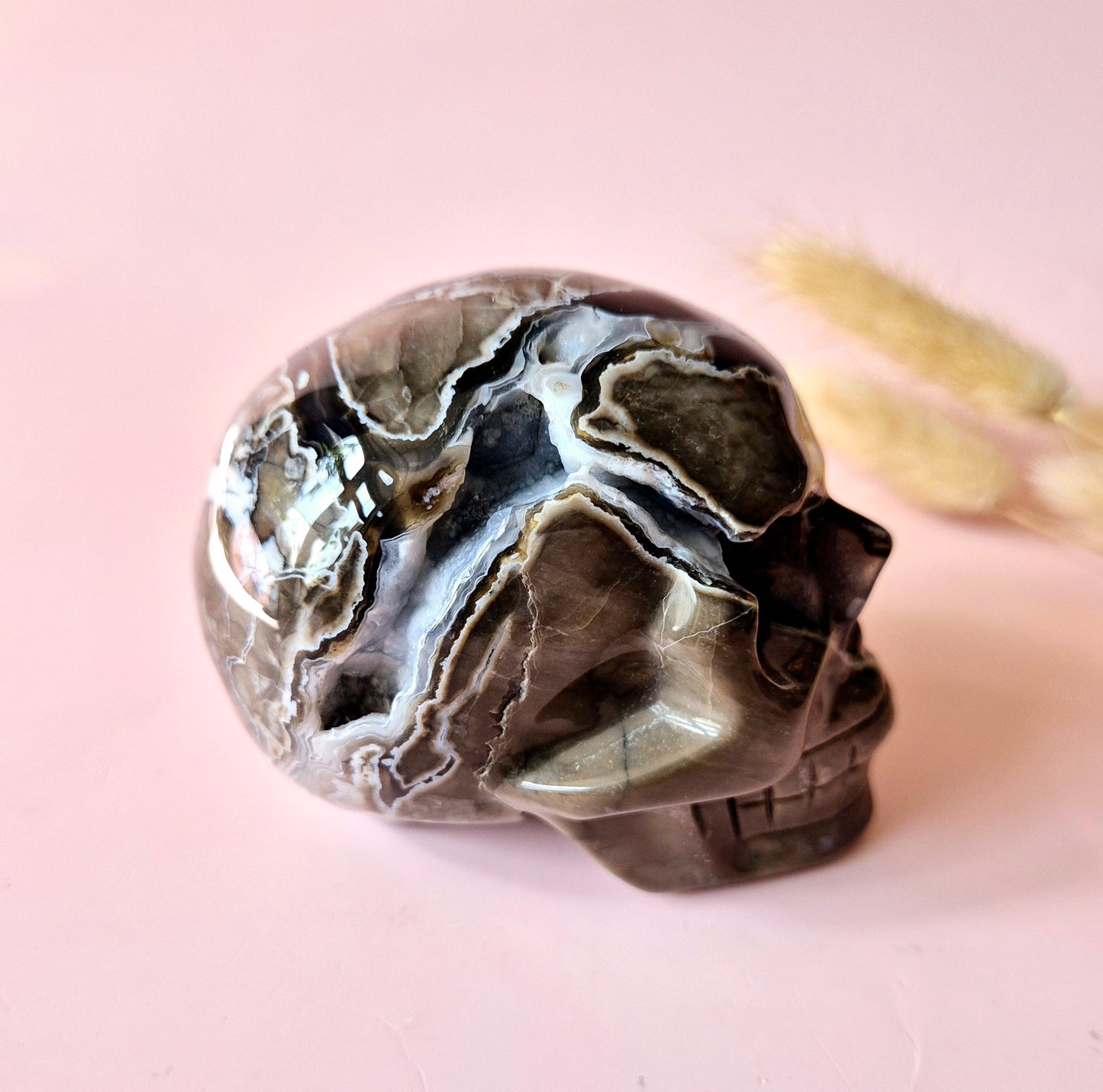 XL Edelsteen Druzy Skull UV-reactieve Volcano Agate Schedel – #4 422gram