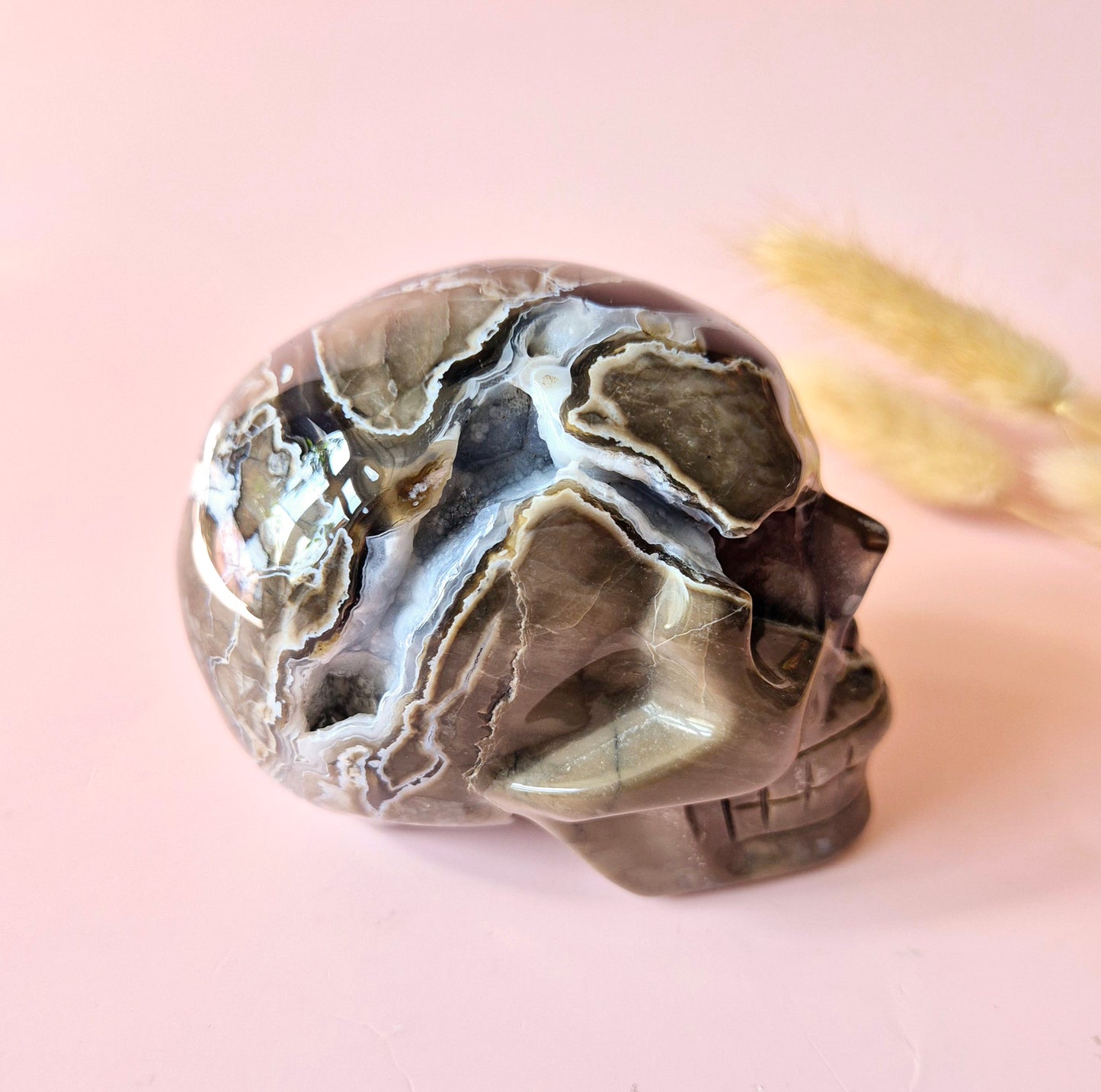XL Edelsteen Druzy Skull UV-reactieve Volcano Agate Schedel – #4 422gram