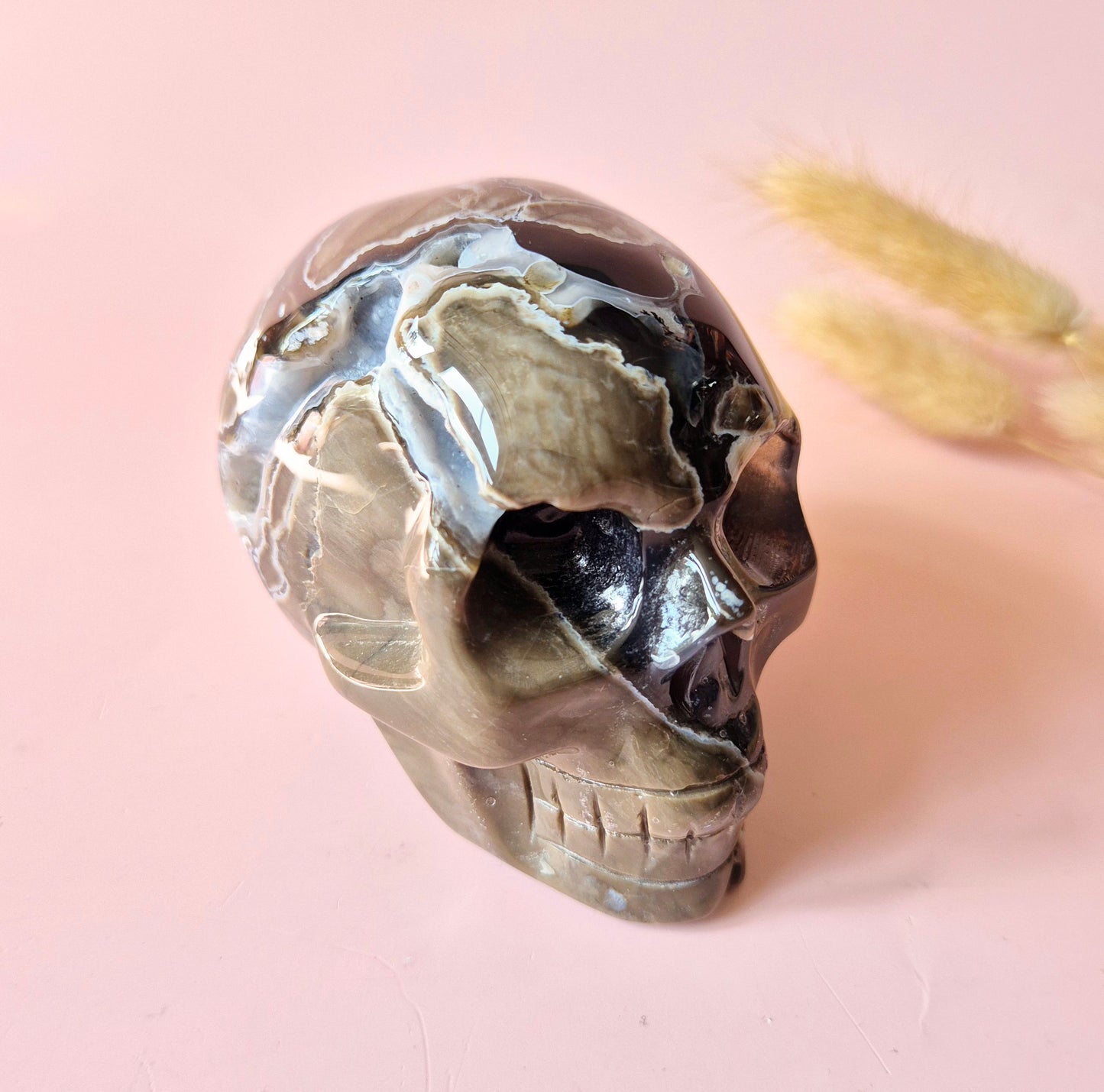 XL Edelsteen Druzy Skull UV-reactieve Volcano Agate Schedel – #4 422gram