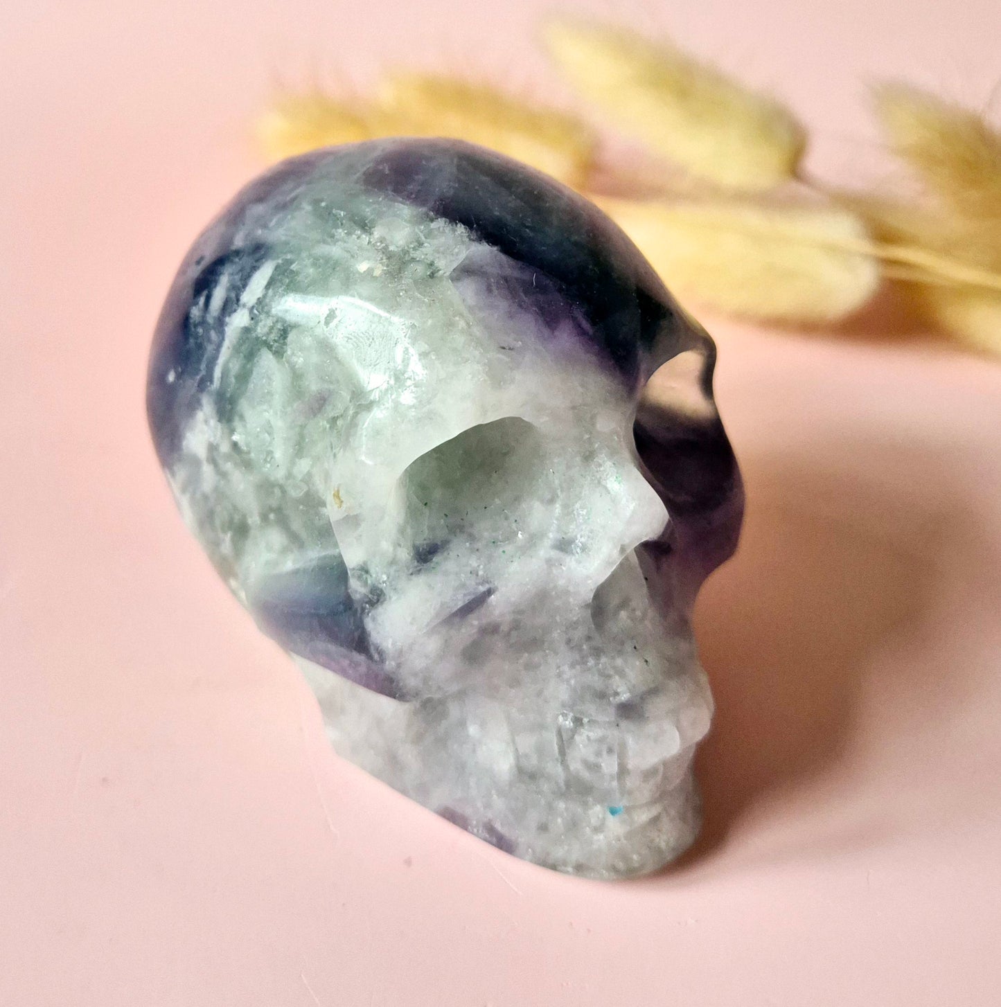 XL Edelsteen Skull Candy Fluoriet Schedel #3 | 8x5x5,5cm – 370gram
