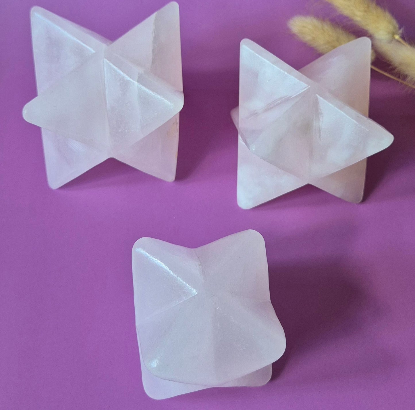 Kristallen Edelsteen XXL Roze Calciet Merkaba – 8 cm
