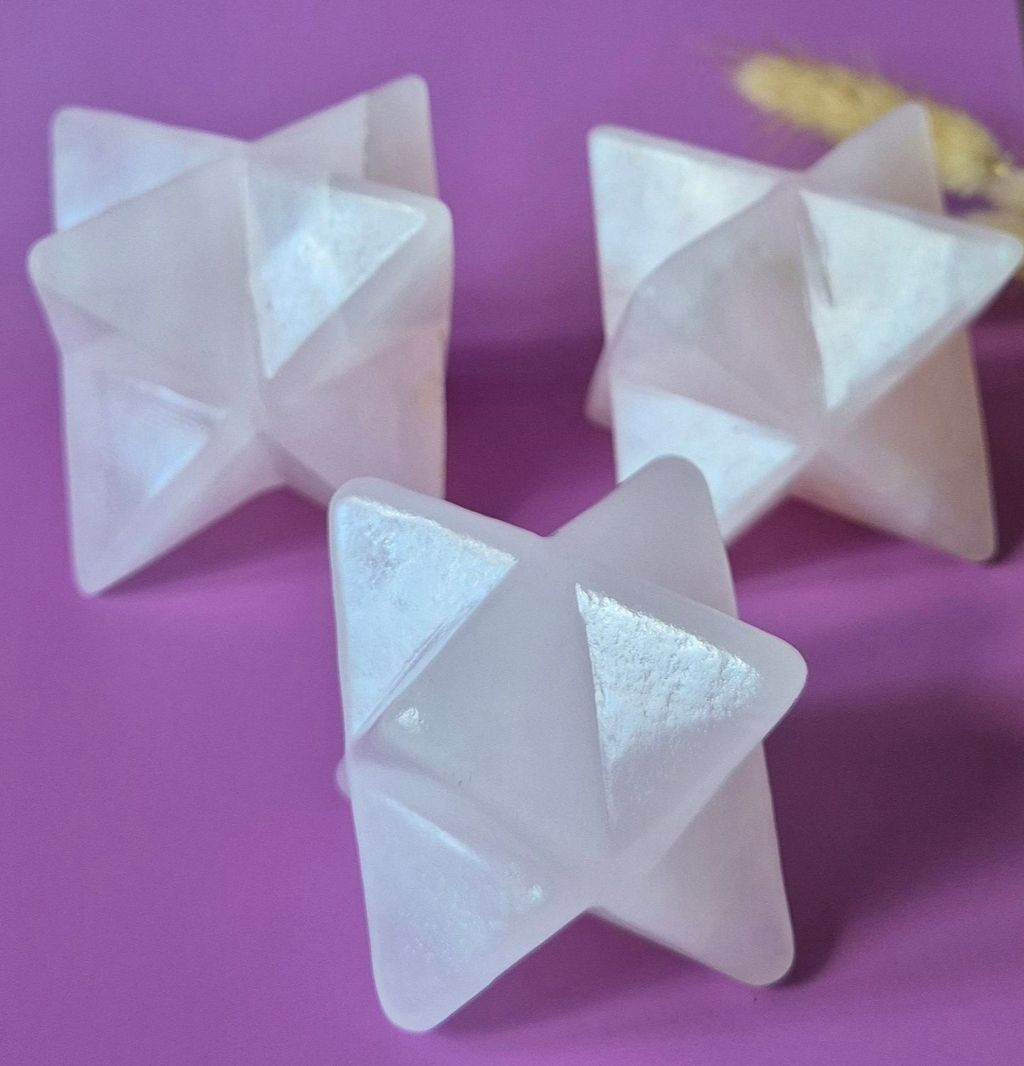 Kristallen Edelsteen XXL Roze Calciet Merkaba – 8 cm