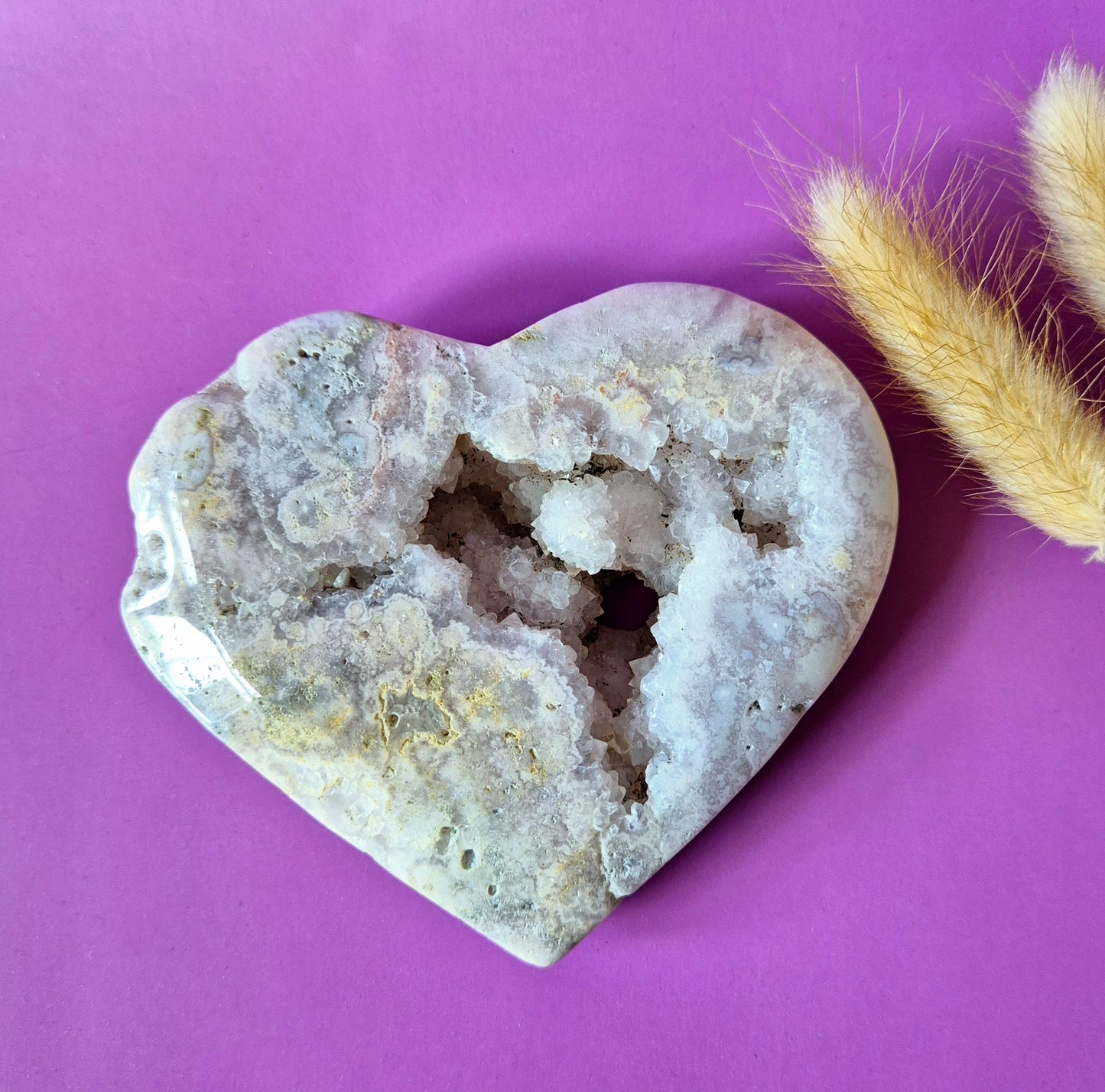 Gemstone Large Druzy Moss Agate Heart on Metal Stand – #71 190gram