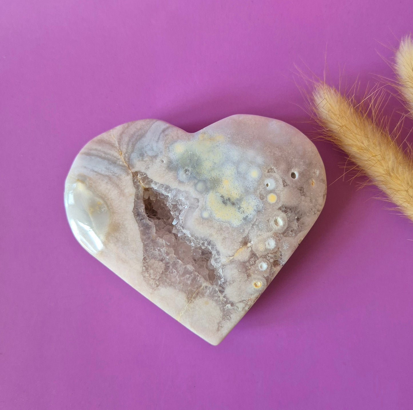 Gemstone Large Druzy Moss Agate Heart on Metal Stand – #71 190gram