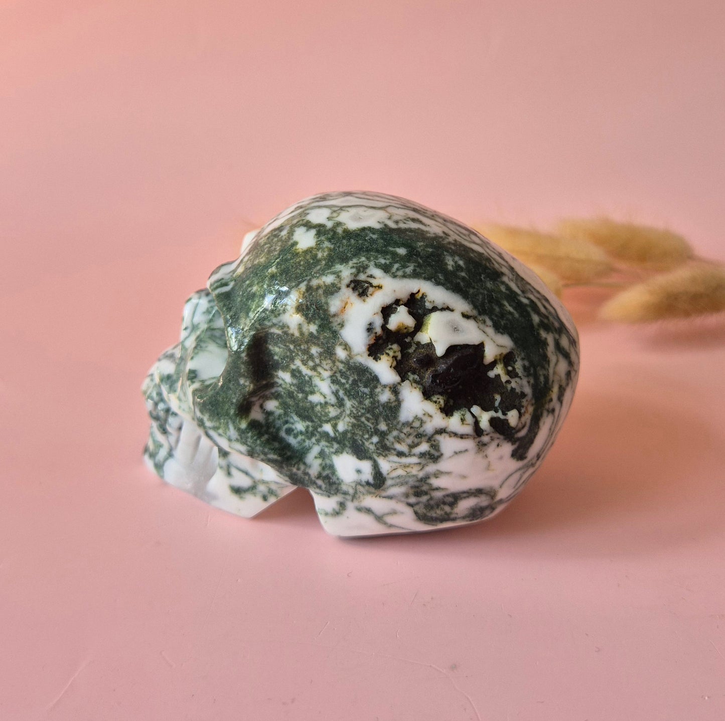 XL Edelsteen Skull Moss Agate schedel #5 - 9cm 442gram Skull