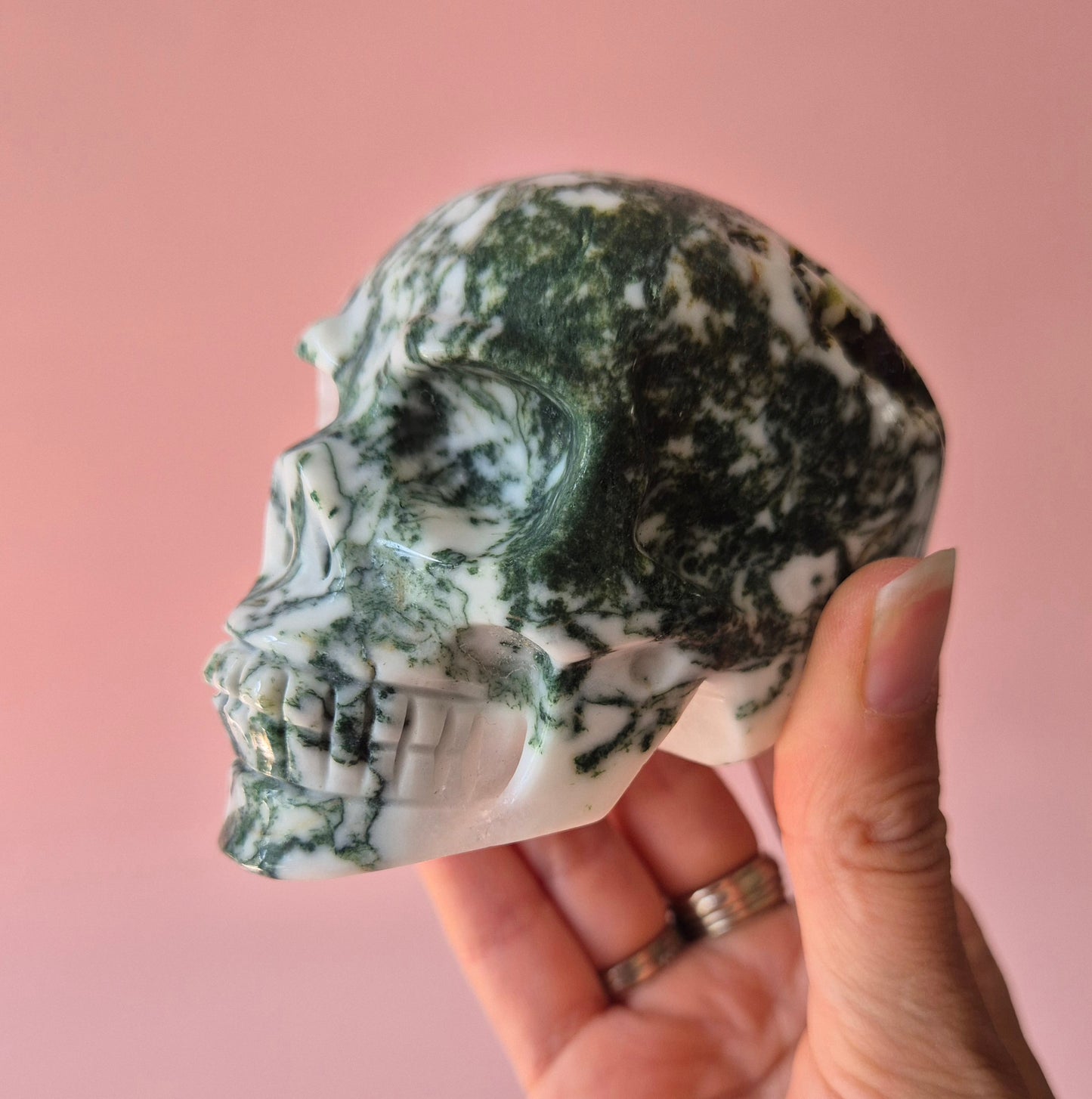 XL Edelsteen Skull Moss Agate schedel #5 - 9cm 442gram Skull