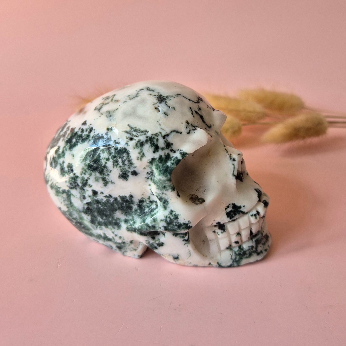 XL Edelsteen Skull Moss Agate schedel #7 - 9cm 413gram Skull