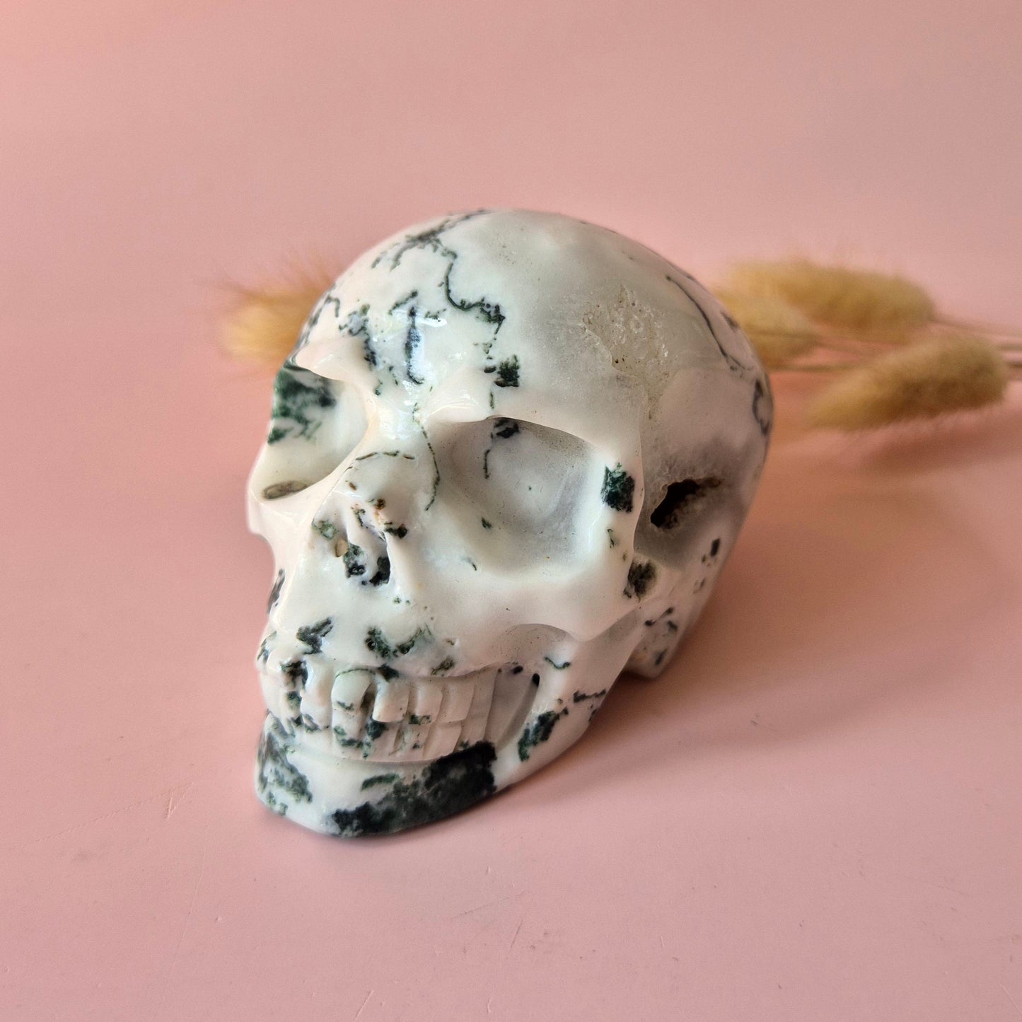 XL Edelsteen Skull Moss Agate schedel #7 - 9cm 413gram Skull