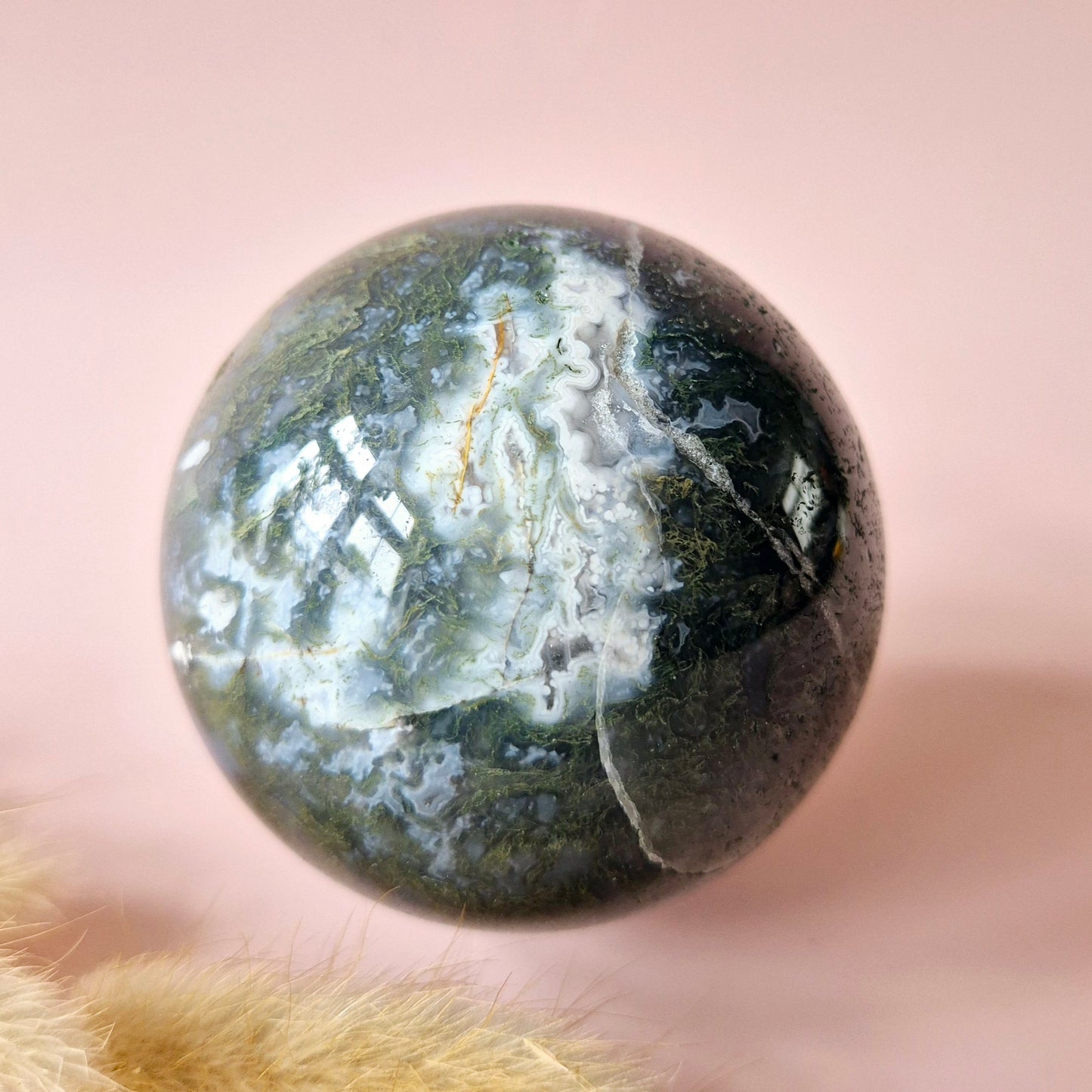 Kristall-Edelsteinkugel Moosachat Druzy-Kugel 55 mm, 367 g #A