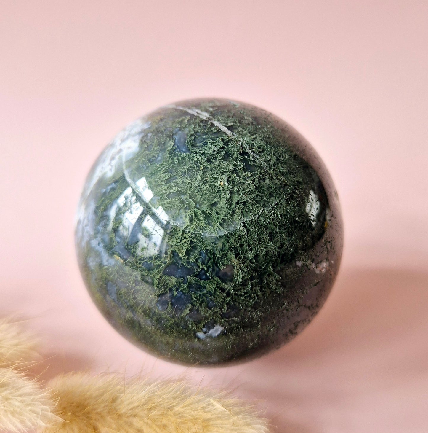 Kristall-Edelsteinkugel Moosachat Druzy-Kugel 55 mm, 367 g #A